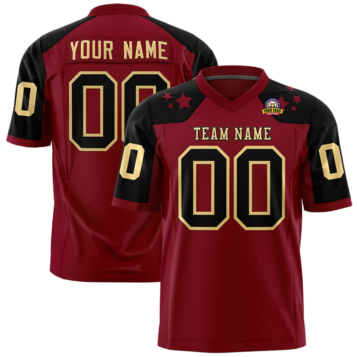 Custom Crimson Khaki Personalized Shoulder Star Pattern Authentic Flag Football Jersey