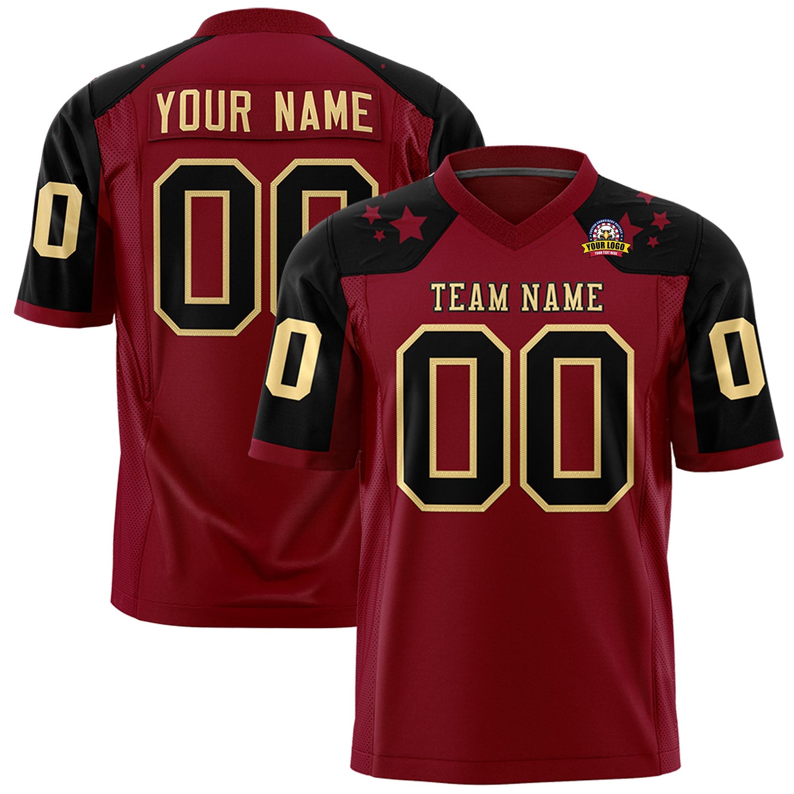 Custom Crimson Khaki Personalized Shoulder Star Pattern Authentic Flag Football Jersey