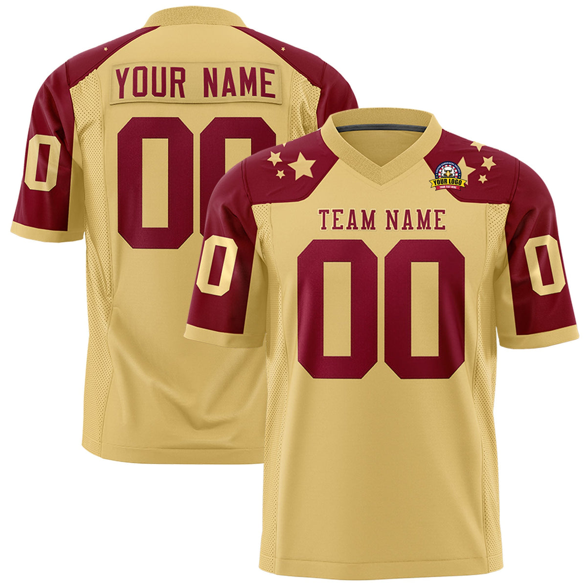 Custom Khaki Crimson Personalized Shoulder Star Pattern Authentic Flag Football Jersey