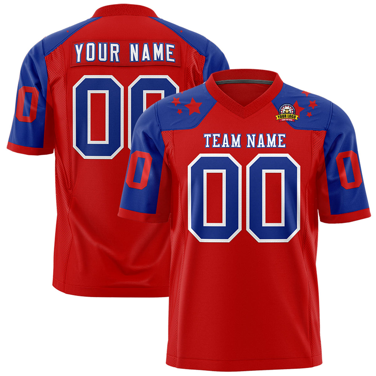 Custom Red Royal Personalized Shoulder Star Pattern Authentic Flag Football Jersey