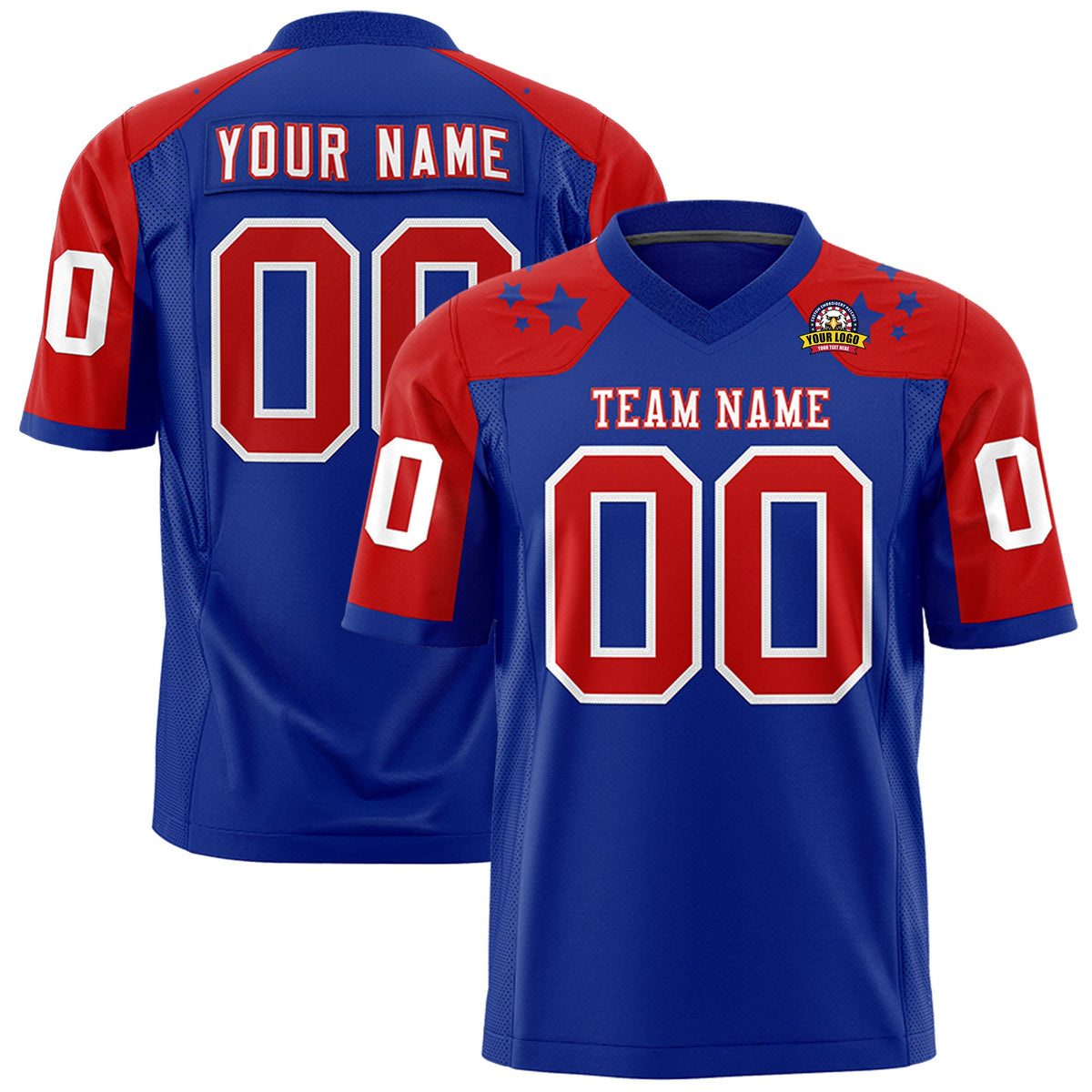 Custom Royal Red Personalized Shoulder Star Pattern Authentic Flag Football Jersey