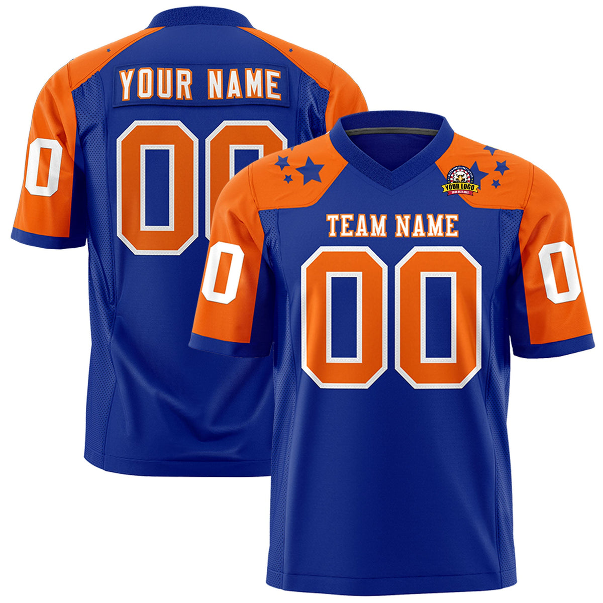 Custom Royal Orange Personalized Shoulder Star Pattern Authentic Flag Football Jersey