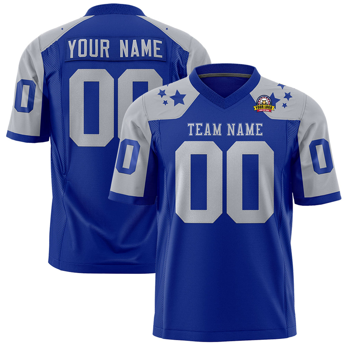 Custom Royal Gray Personalized Shoulder Star Pattern Authentic Flag Football Jersey