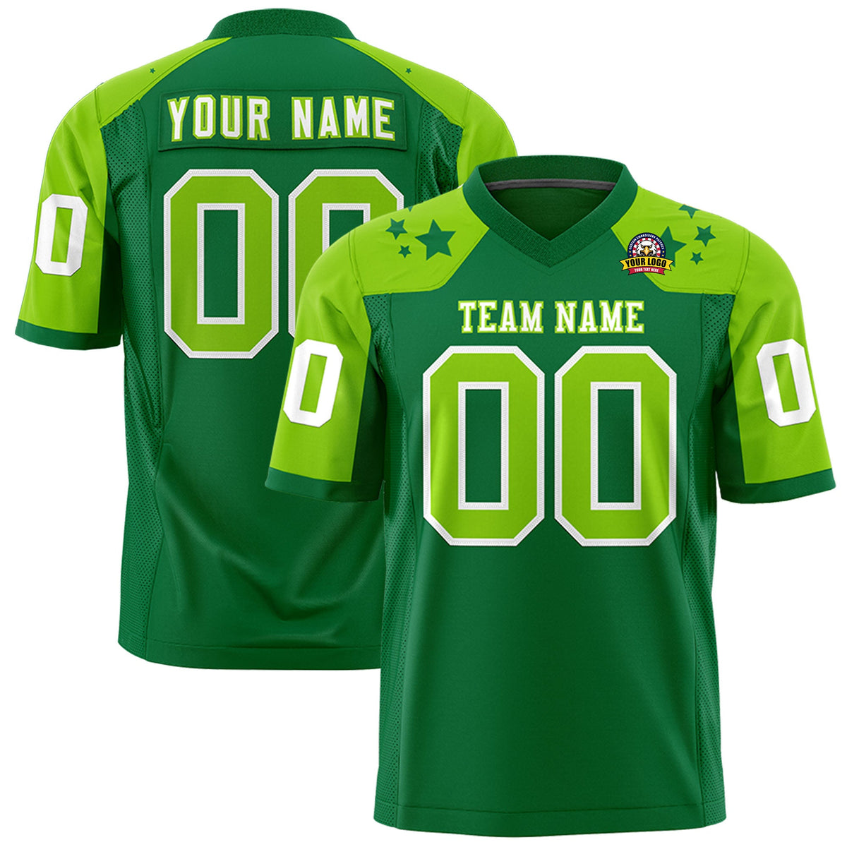 Custom Kelly Green Neon Green Personalized Shoulder Star Pattern Authentic Flag Football Jersey
