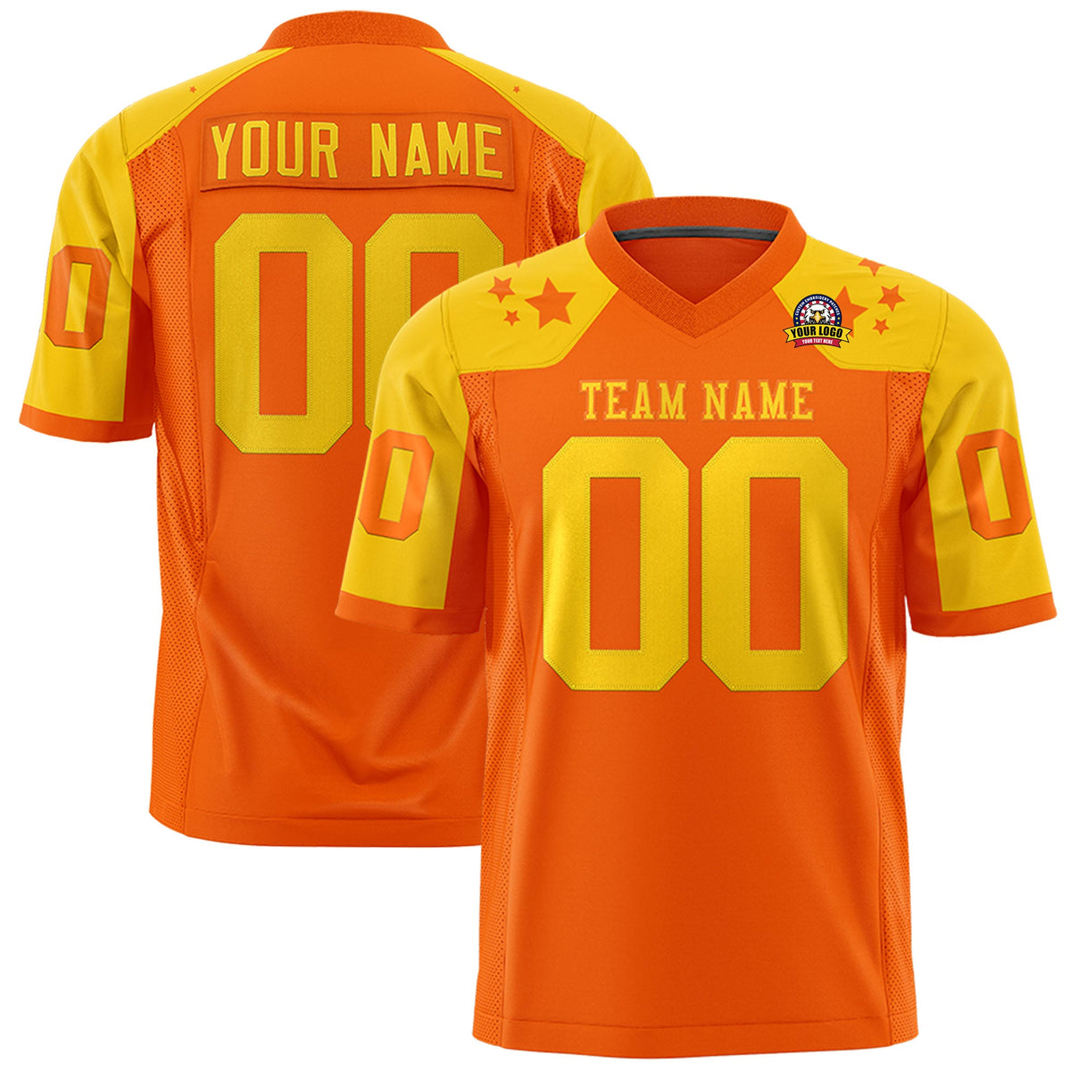 Custom Orange Gold Personalized Shoulder Star Pattern Authentic Flag Football Jersey