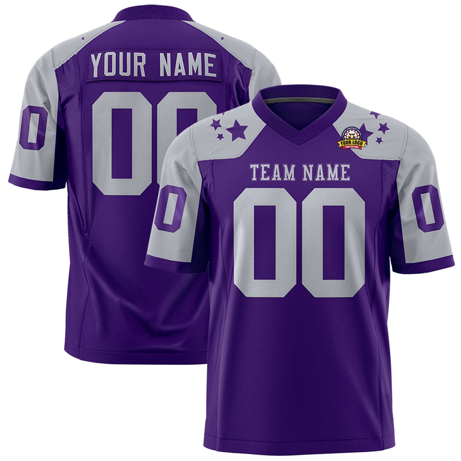 Custom Purple Gray Personalized Shoulder Star Pattern Authentic Flag Football Jersey