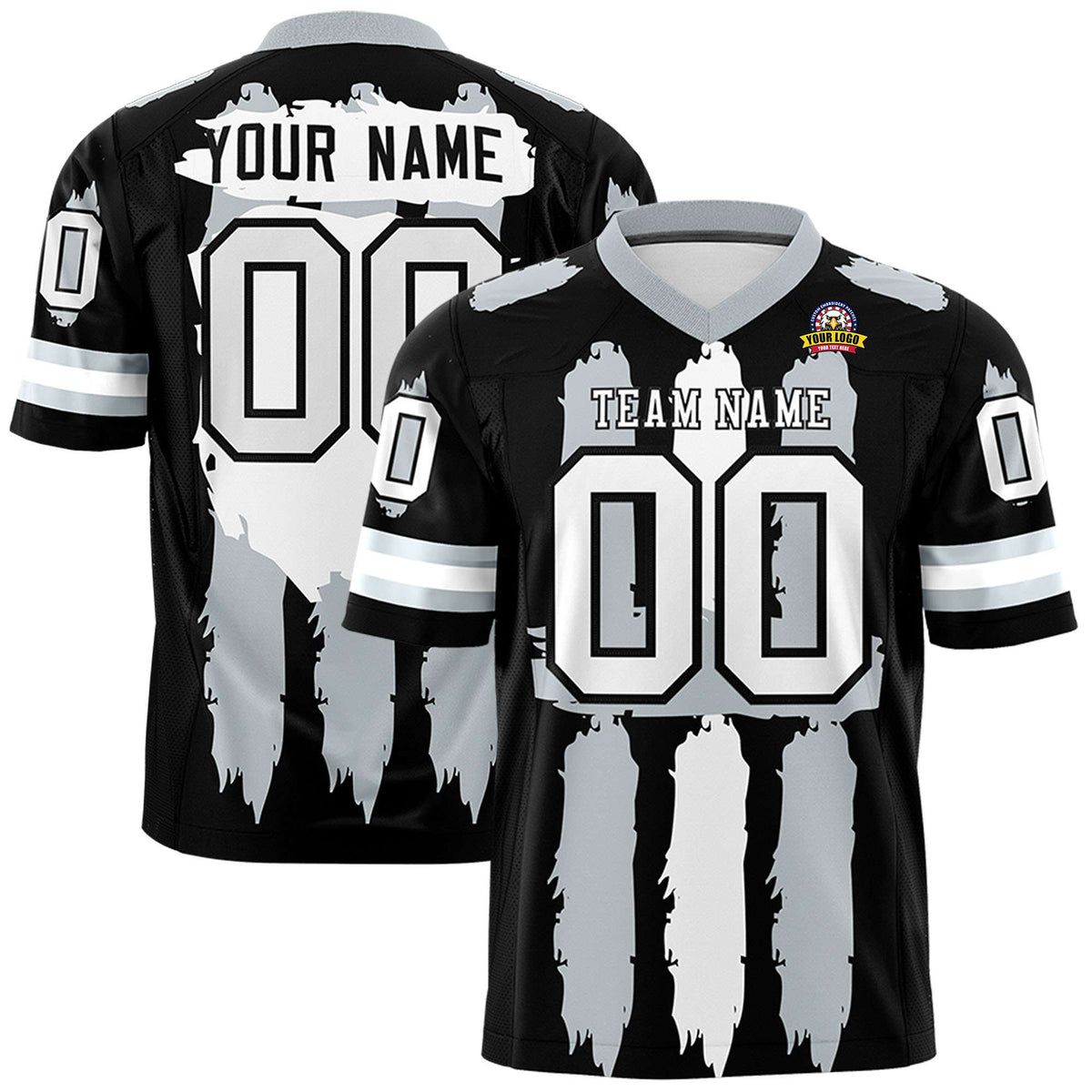 Custom Flag Football Jersey | Black Silver and White Graffiti Pattern Practice 7on7 Uniforms | Add name, number &amp; logo| KXKSHOP
