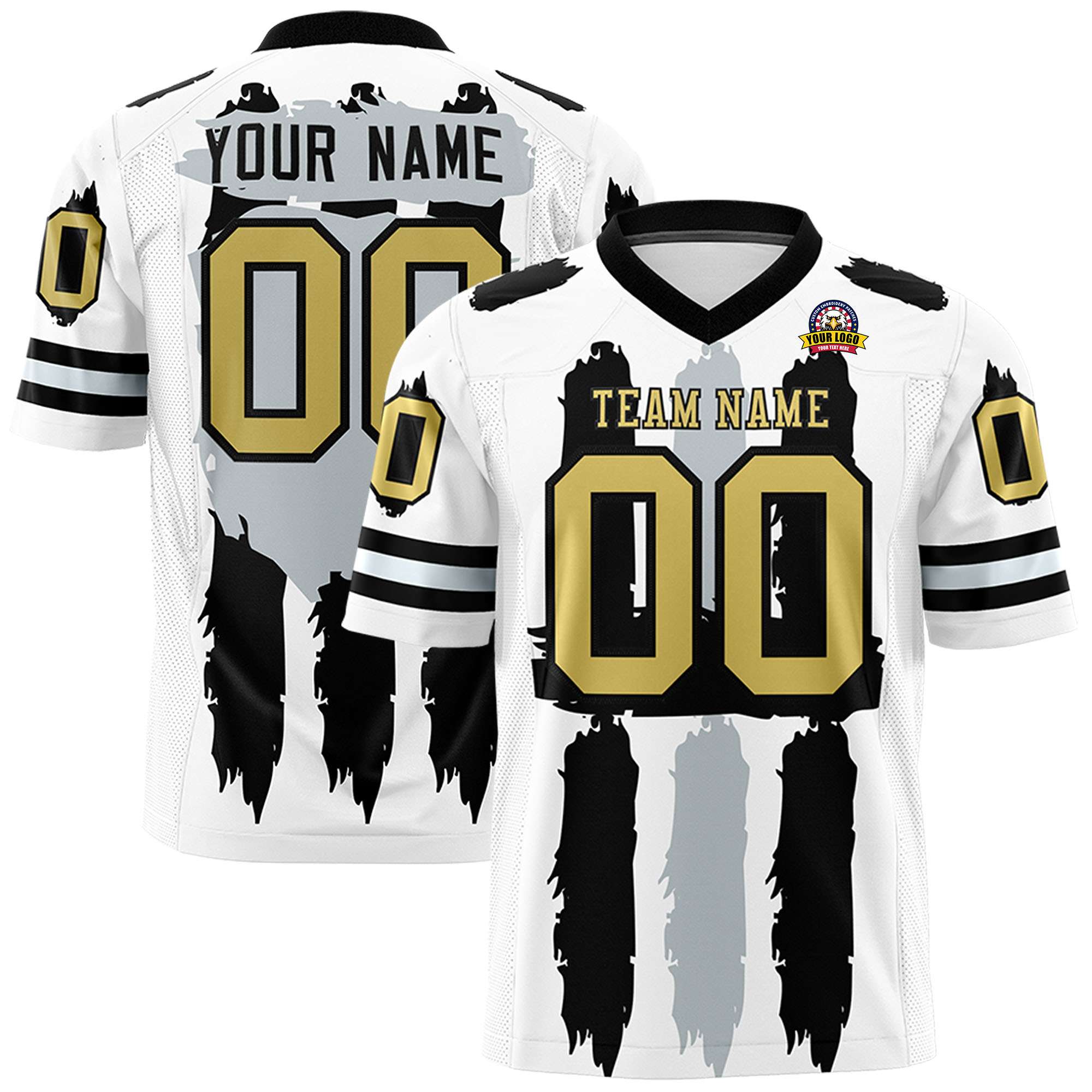 Custom Flag Football Jersey | White Black and Silver Graffiti Pattern Practice 7on7 Uniforms | Add name, number & logo| KXKSHOP