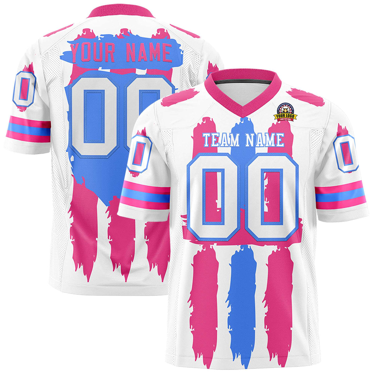Custom Flag Football Jersey | White Pink and Powder Blue Graffiti Pattern Practice 7on7 Uniforms | Add name, number &amp; logo| KXKSHOP