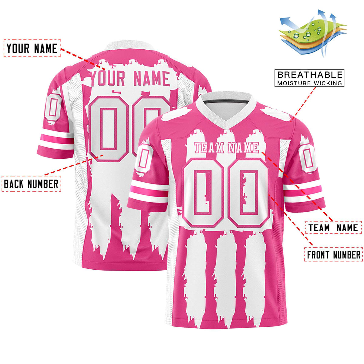 Custom Flag Football Jersey | Pink White and  Graffiti Pattern Practice 7on7 Uniforms | Add name, number &amp; logo| KXKSHOP