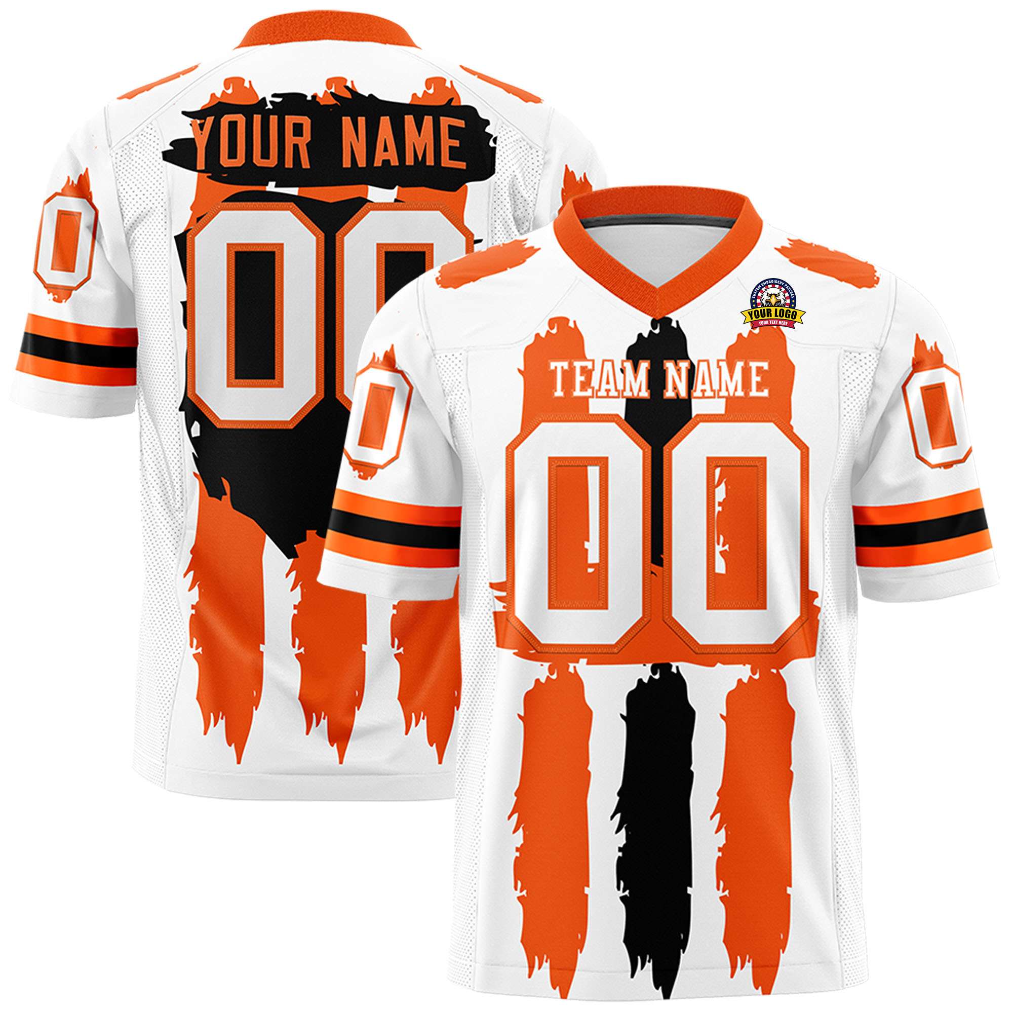 Custom Flag Football Jersey | White Orange and Black Graffiti Pattern Practice 7on7 Uniforms | Add name, number & logo| KXKSHOP