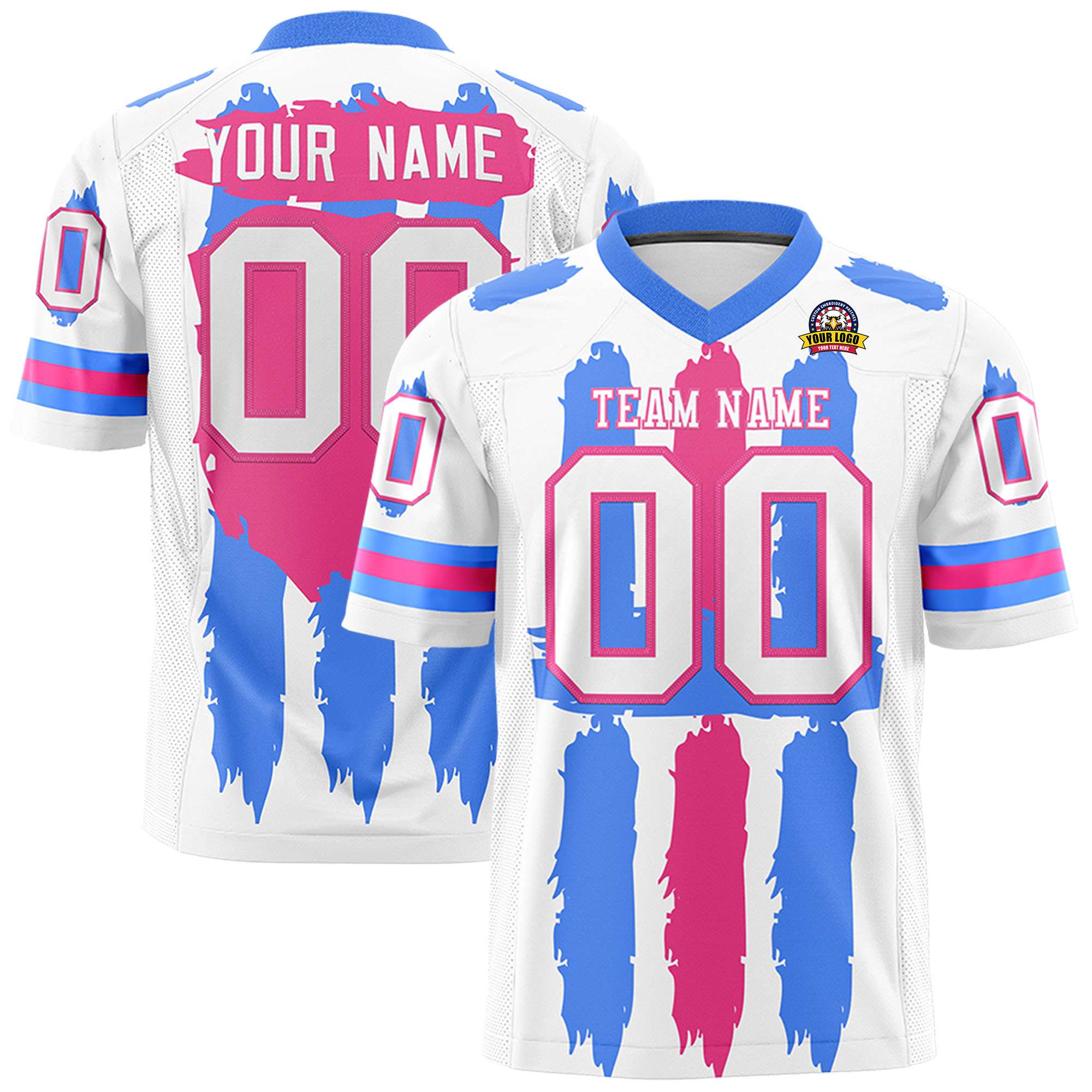 Custom Flag Football Jersey | White Powder Blue and Pink Graffiti Pattern Practice 7on7 Uniforms | Add name, number & logo| KXKSHOP