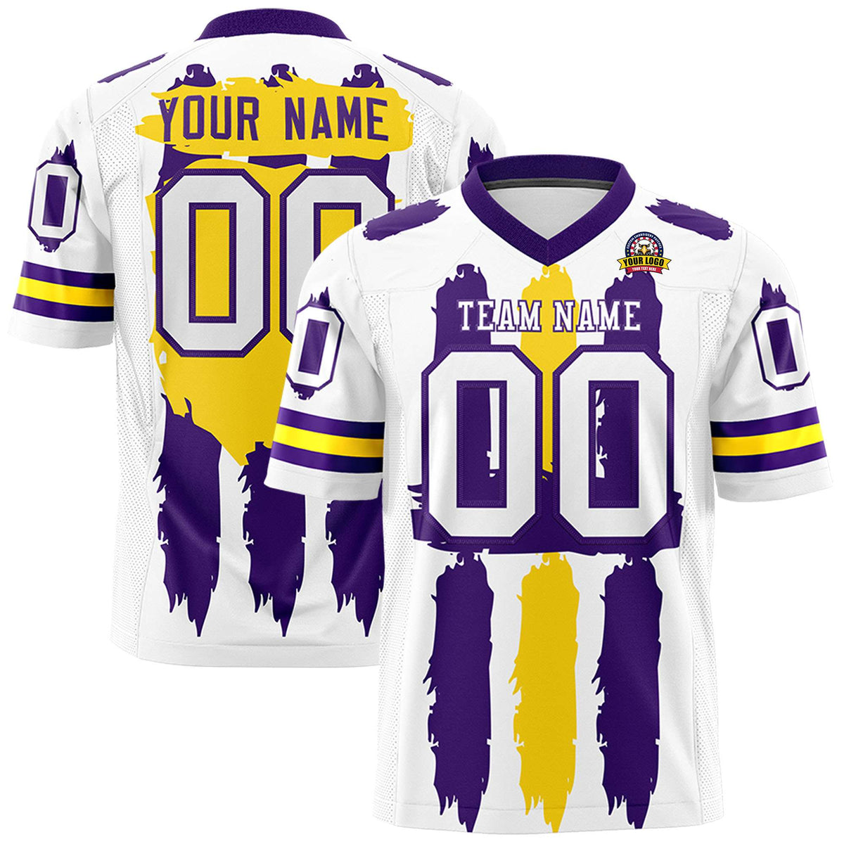 Custom Flag Football Jersey | White Purple and Gold Graffiti Pattern Practice 7on7 Uniforms | Add name, number &amp; logo| KXKSHOP