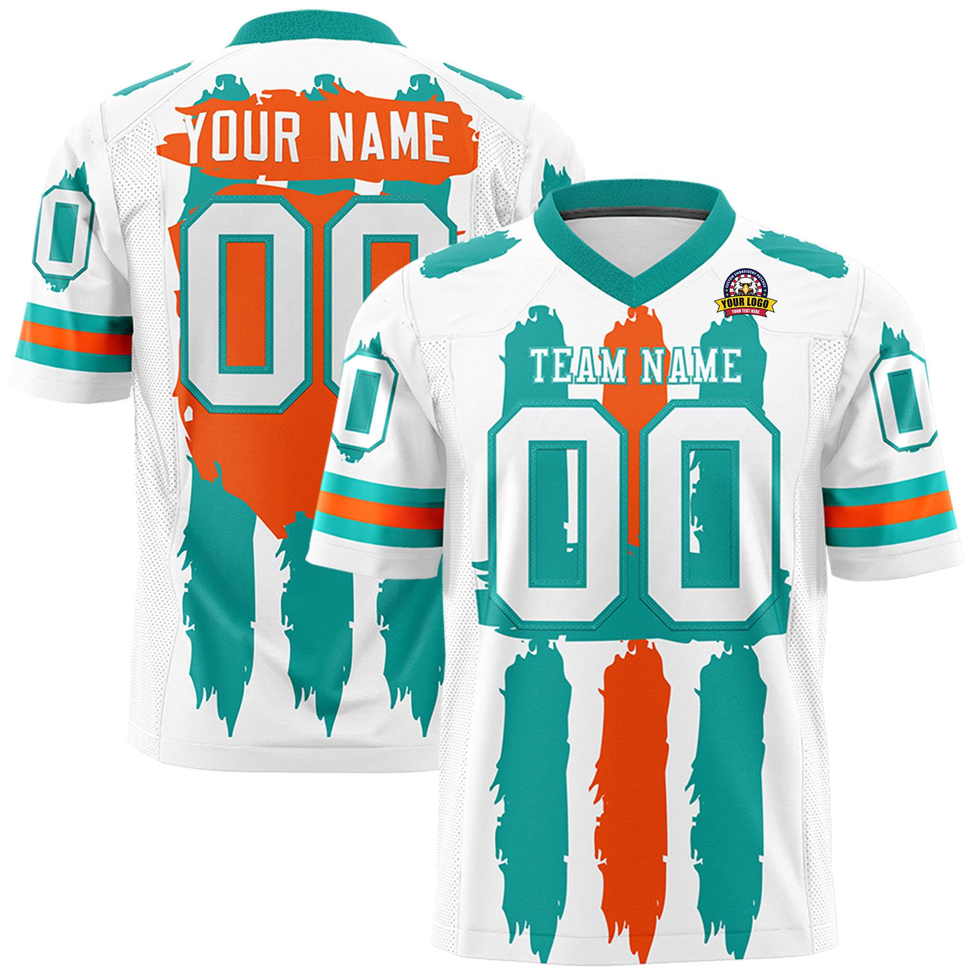 Custom Flag Football Jersey | White Aqua and Orange Graffiti Pattern Practice 7on7 Uniforms | Add name, number & logo| KXKSHOP