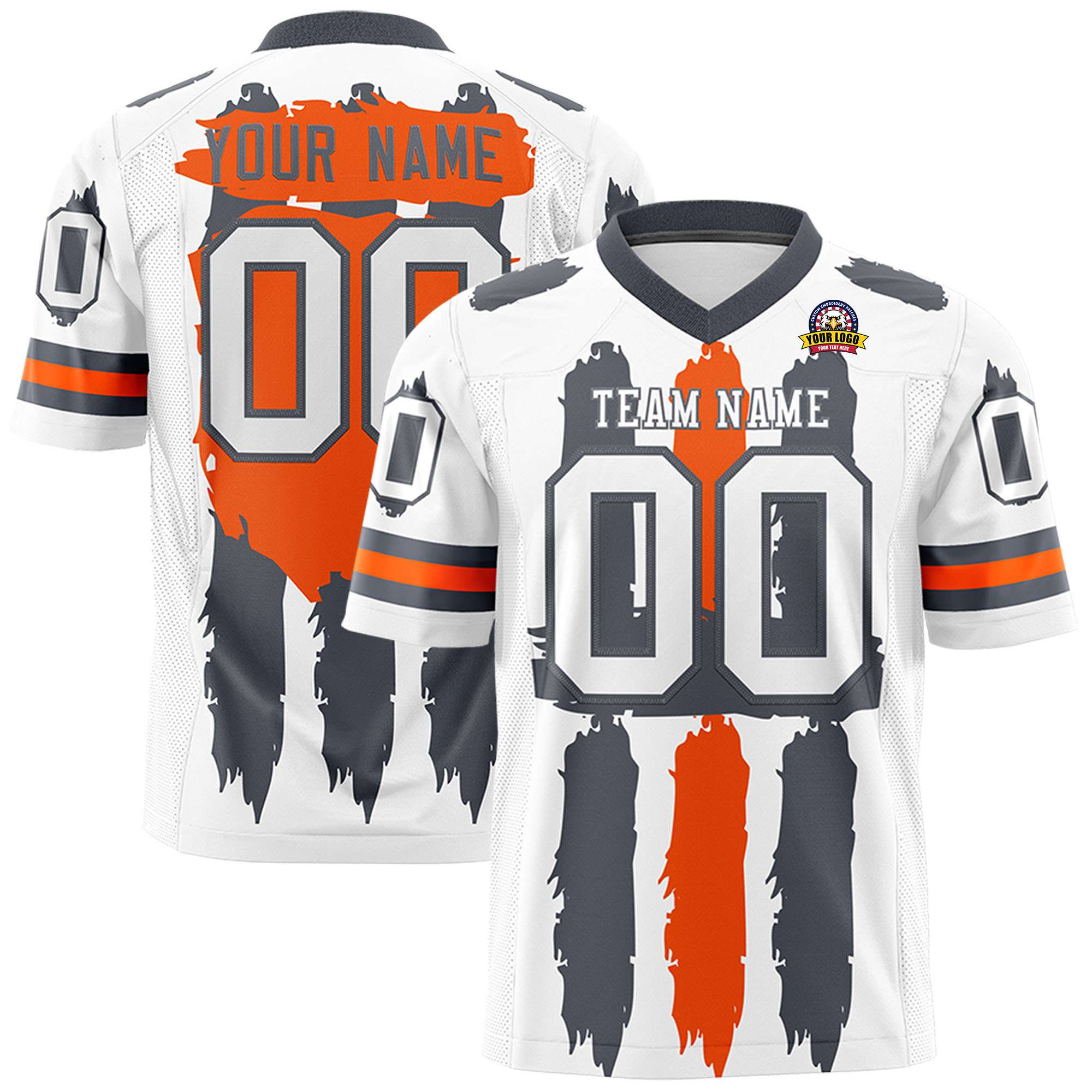 Custom Flag Football Jersey | White Dark Gray and Orange Graffiti Pattern Practice 7on7 Uniforms | Add name, number & logo| KXKSHOP