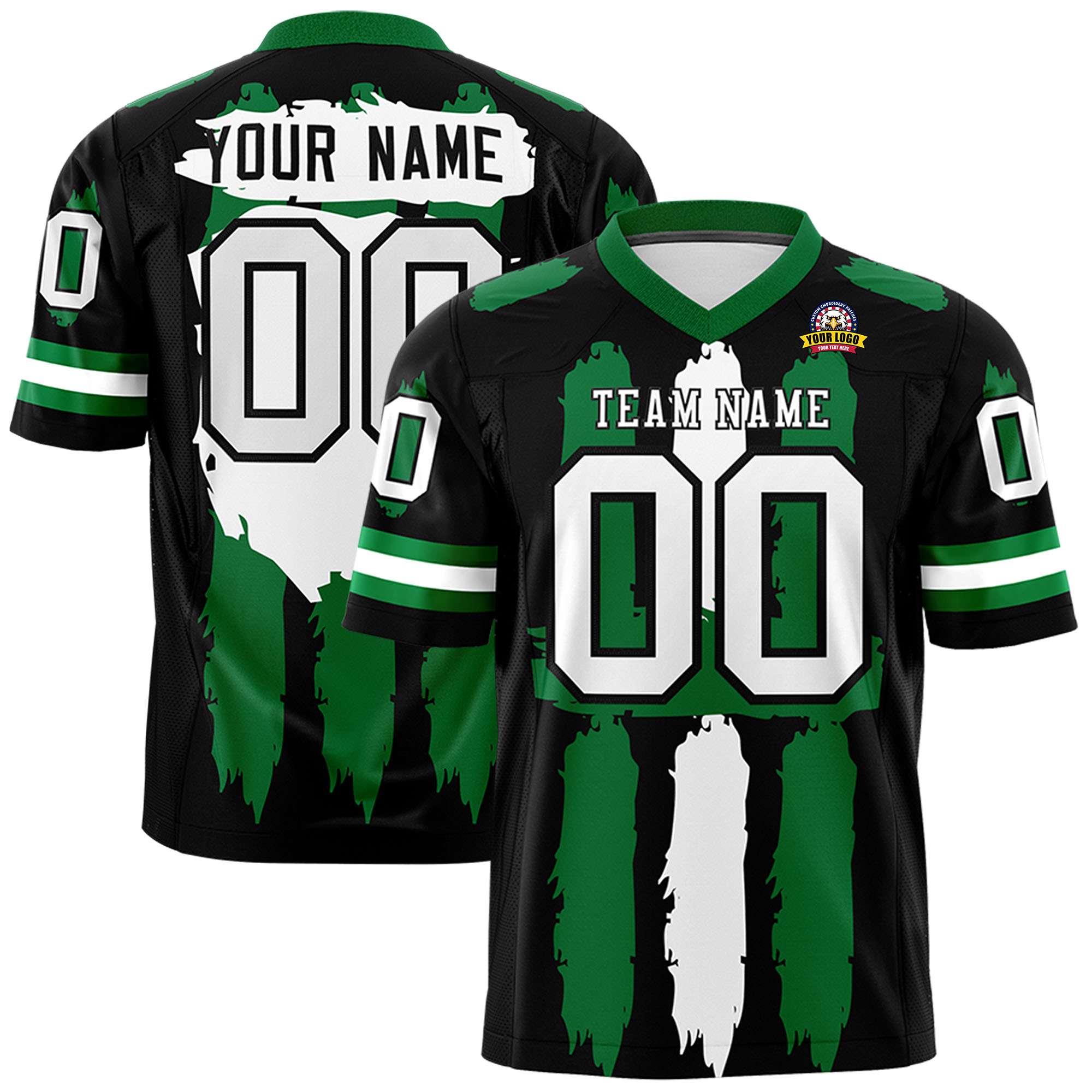 Custom Black Kelly Green and White Graffiti Pattern Practice Football Jerseys