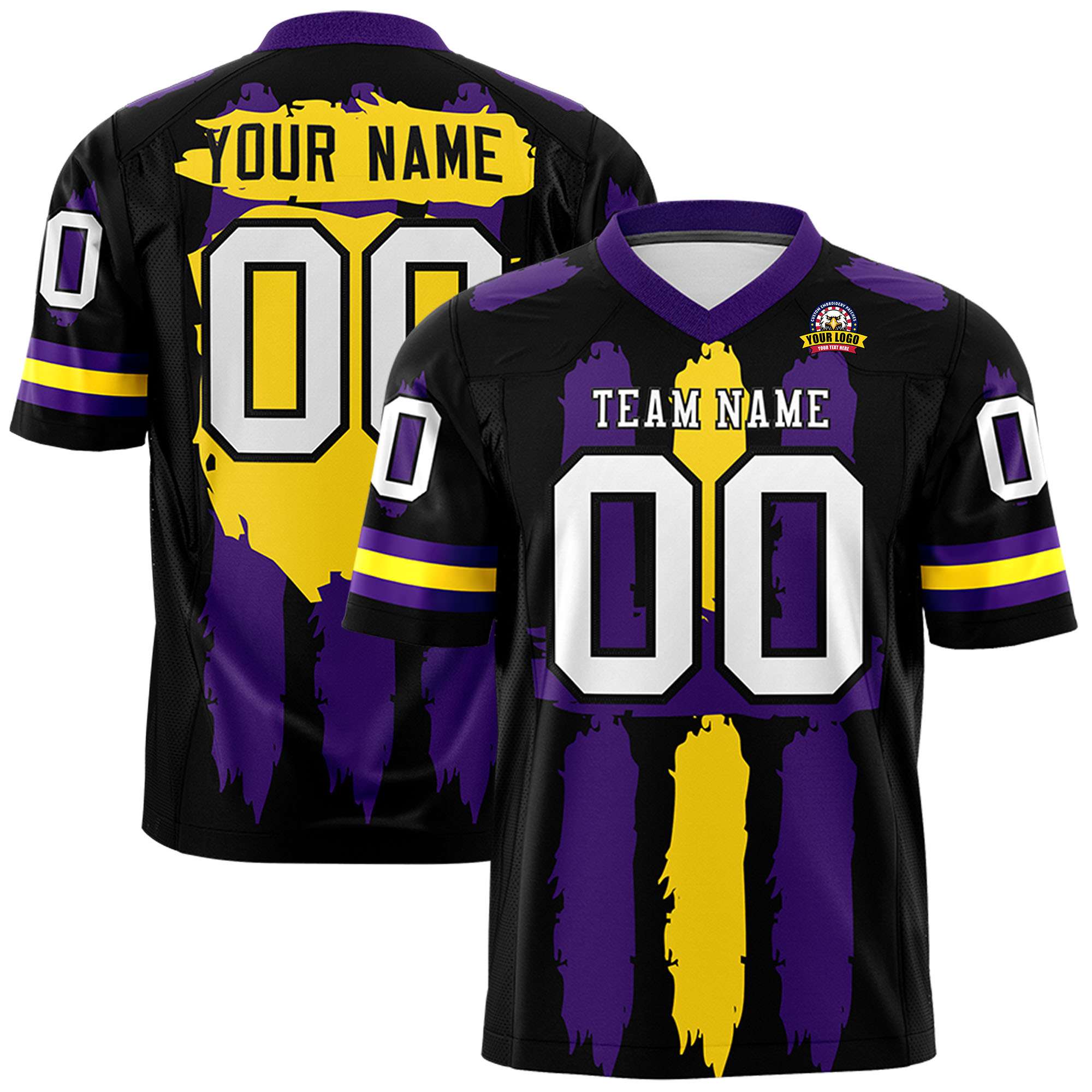 Custom Flag Football Jersey | Black Purple and Gold Graffiti Pattern Practice 7on7 Uniforms | Add name, number & logo| KXKSHOP