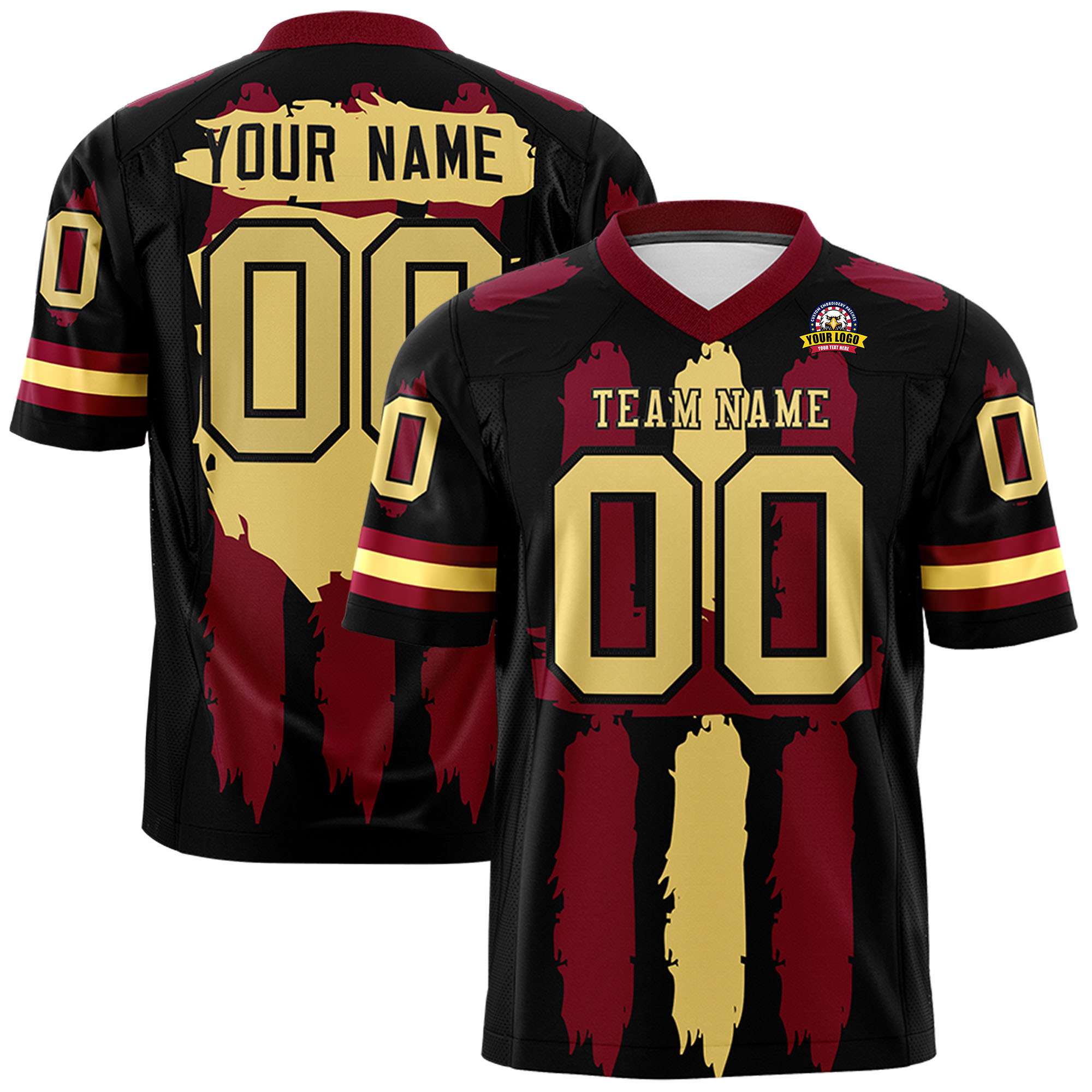 Custom Flag Football Jersey | Black Crimson and Khaki Graffiti Pattern Practice 7on7 Uniforms | Add name, number & logo| KXKSHOP