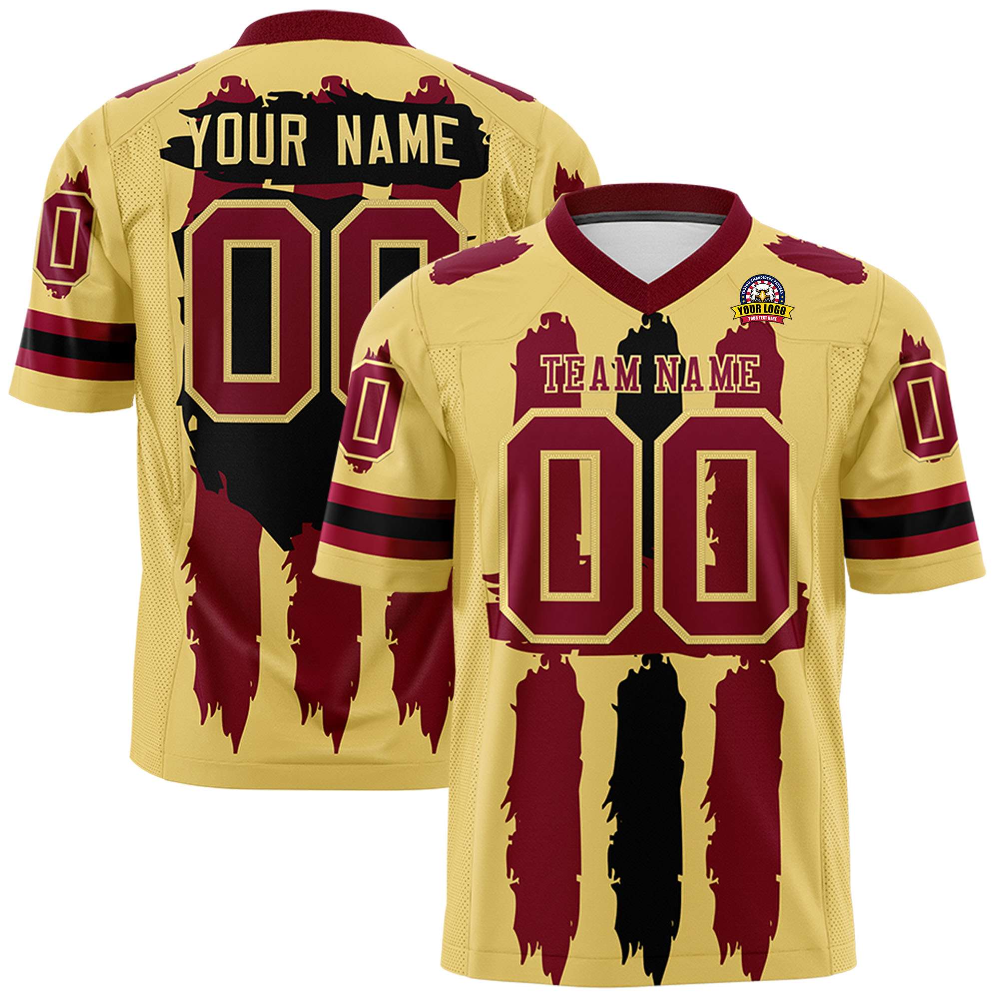 Custom Flag Football Jersey | Khaki Crimson and Black Graffiti Pattern Practice 7on7 Uniforms | Add name, number & logo| KXKSHOP