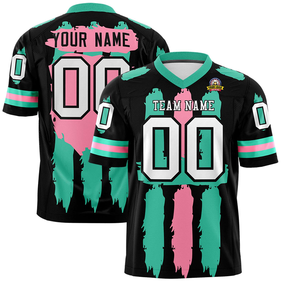 Custom Flag Football Jersey | Black Bright Green and Light Pink Graffiti Pattern Practice 7on7 Uniforms | Add name, number &amp; logo| KXKSHOP
