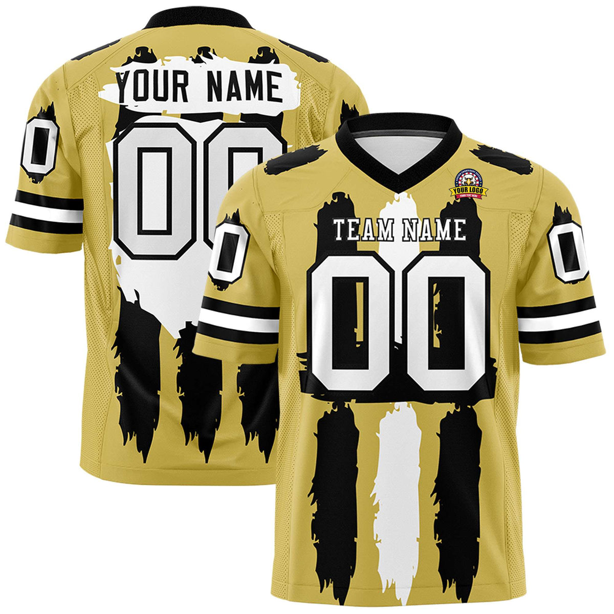 Custom Flag Football Jersey | Old Gold Black and White Graffiti Pattern Practice 7on7 Uniforms | Add name, number &amp; logo| KXKSHOP