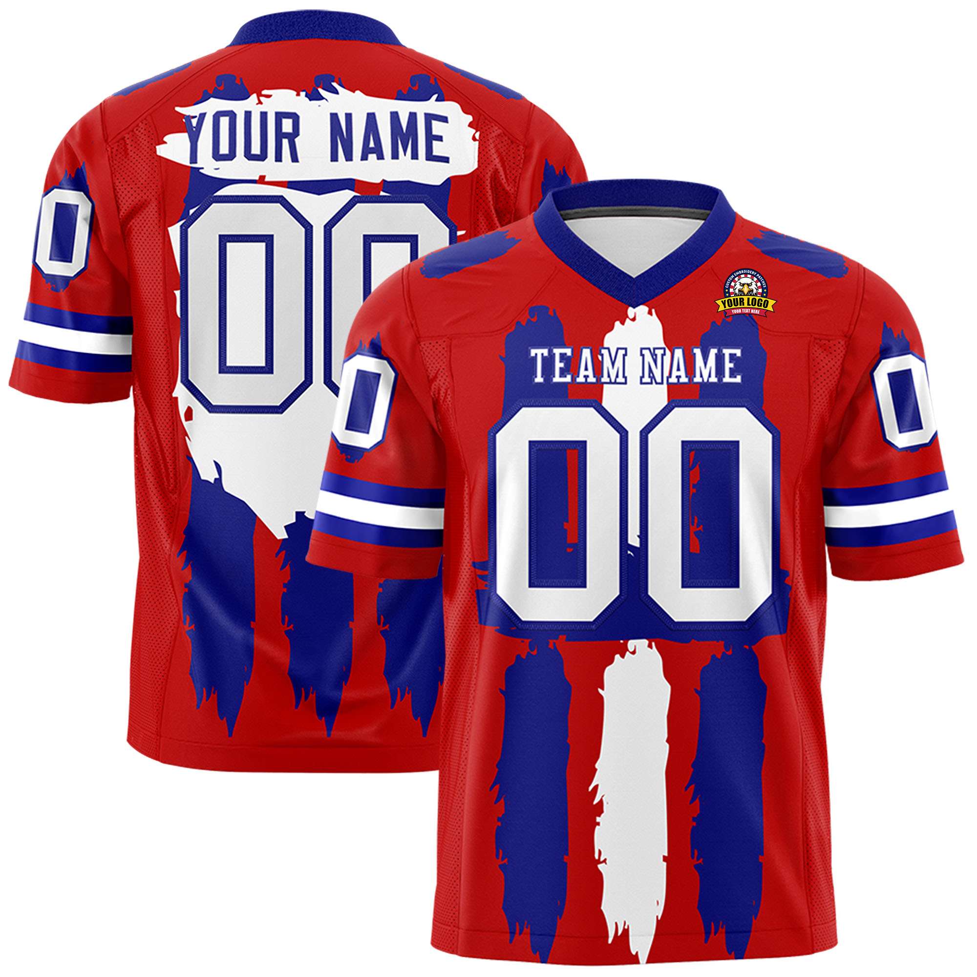 Custom Flag Football Jersey | Red Royal and White Graffiti Pattern Practice 7on7 Uniforms | Add name, number & logo| KXKSHOP