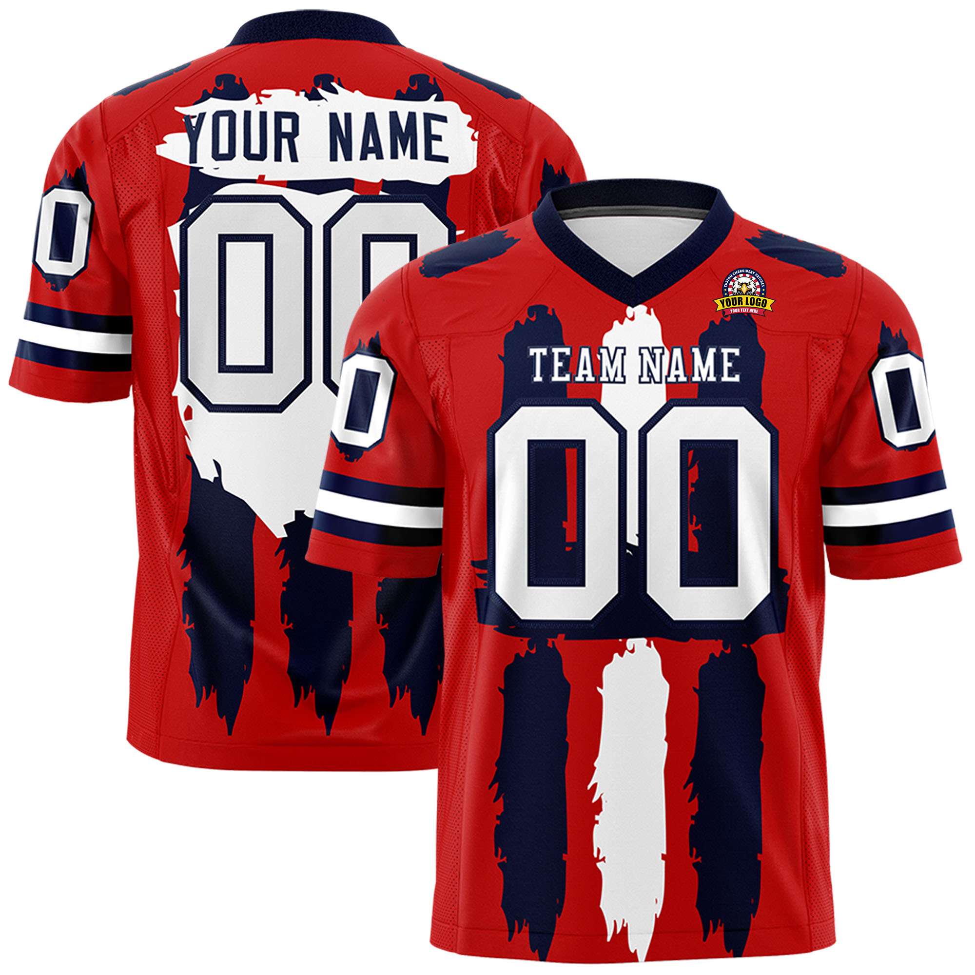 Custom Flag Football Jersey | Red Navy and White Graffiti Pattern Practice 7on7 Uniforms | Add name, number & logo| KXKSHOP