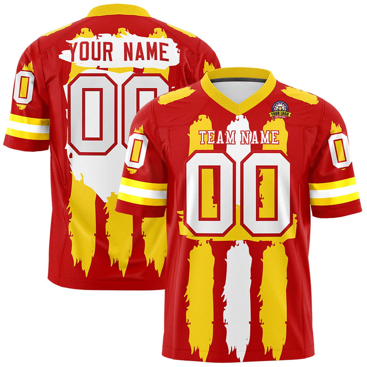 Custom Flag Football Jersey | Red Gold and White Graffiti Pattern Practice 7on7 Uniforms | Add name, number &amp; logo| KXKSHOP