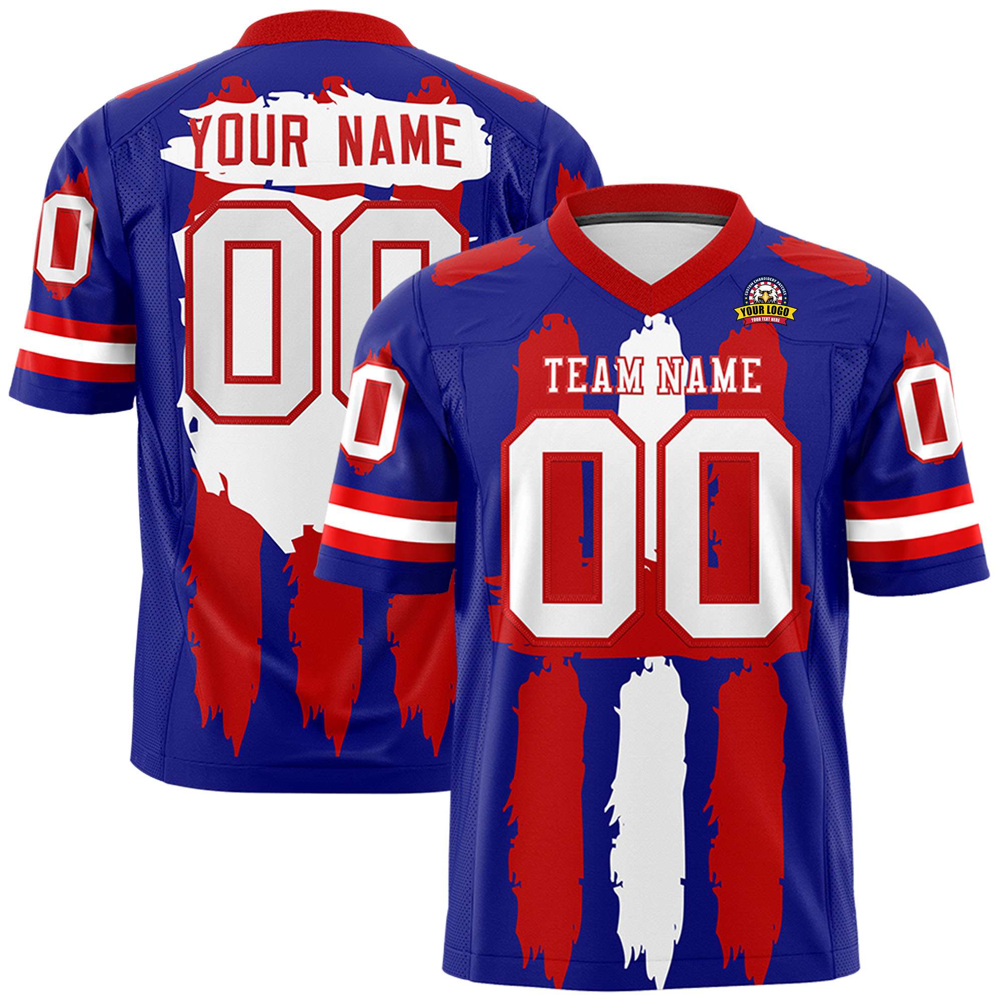 Custom Flag Football Jersey | Royal Red and White Graffiti Pattern Practice 7on7 Uniforms | Add name, number & logo| KXKSHOP