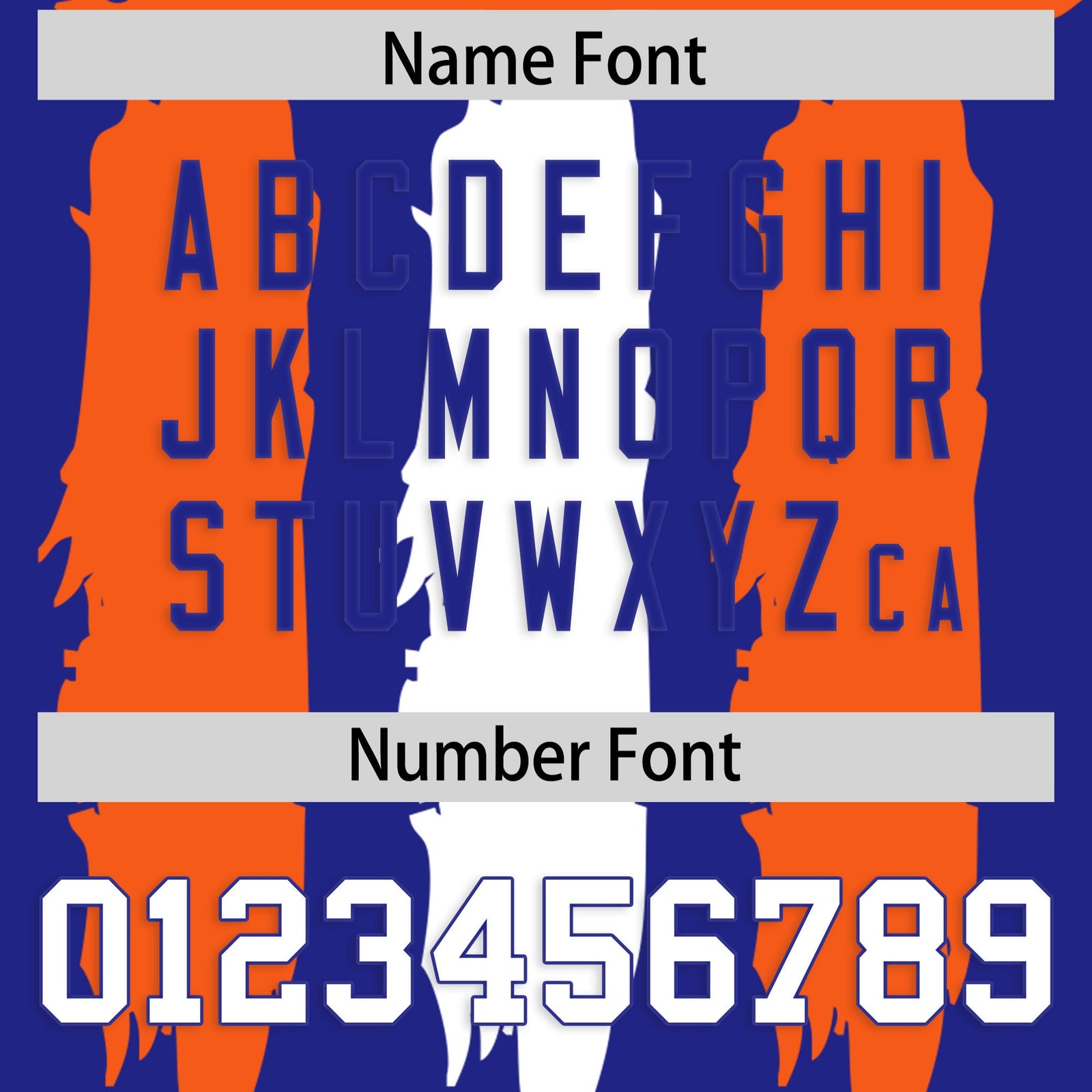 Custom Flag Football Jersey | Royal Orange and White Graffiti Pattern Practice 7on7 Uniforms | Add name, number & logo| KXKSHOP