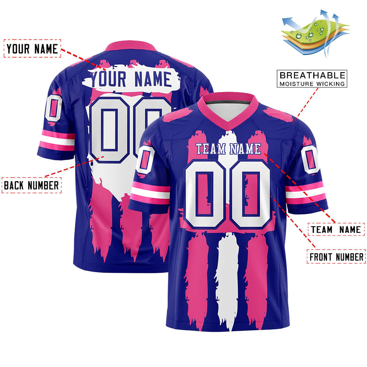 Custom Flag Football Jersey | Royal Pink and White Graffiti Pattern Practice 7on7 Uniforms | Add name, number &amp; logo| KXKSHOP