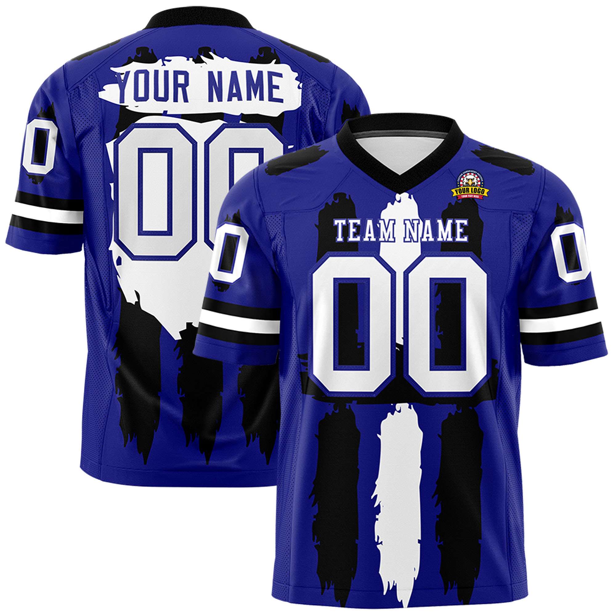 Custom Flag Football Jersey | Royal Black and White Graffiti Pattern Practice 7on7 Uniforms | Add name, number & logo| KXKSHOP