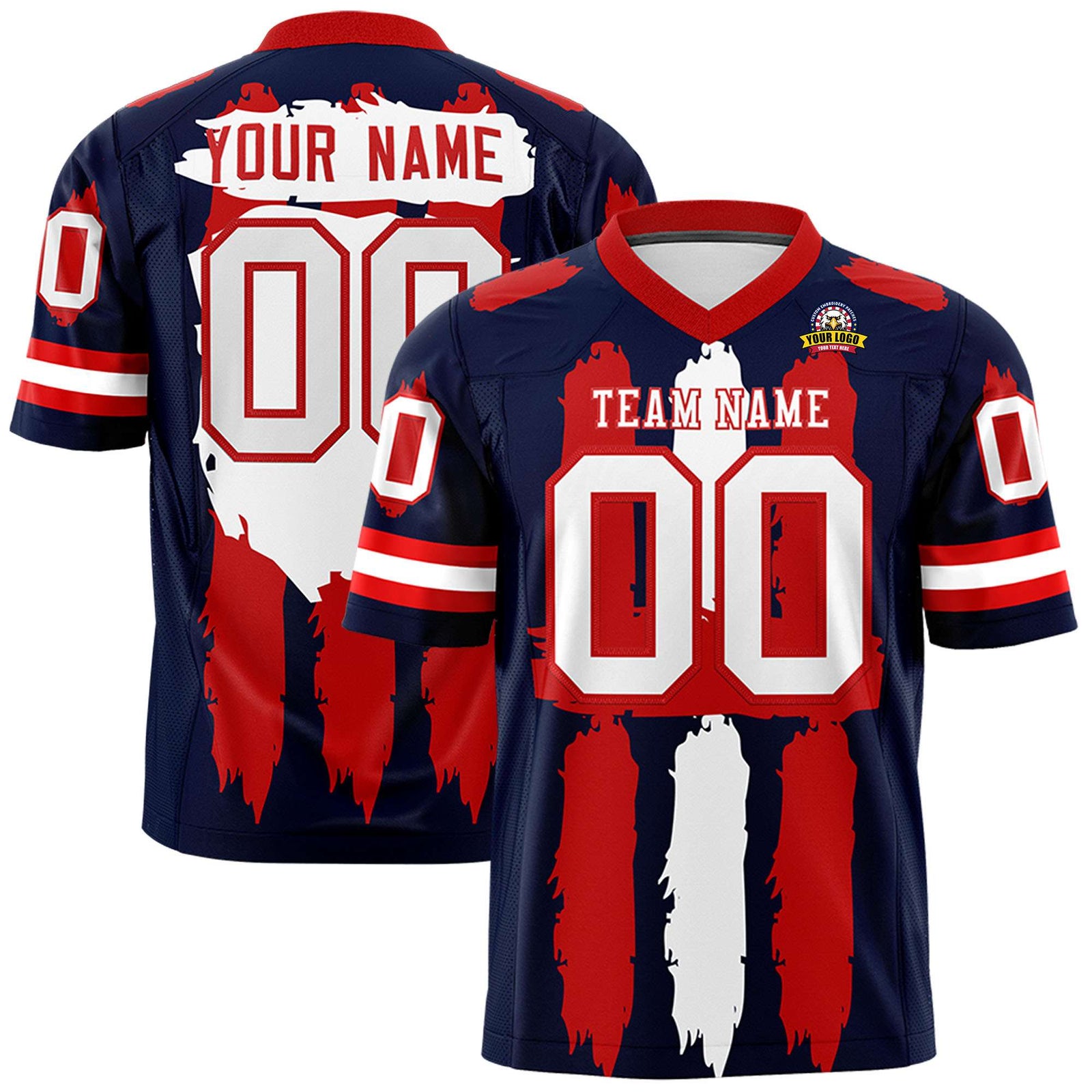 Custom Flag Football Jersey | Navy Red and White Graffiti Pattern Practice 7on7 Uniforms | Add name, number & logo| KXKSHOP