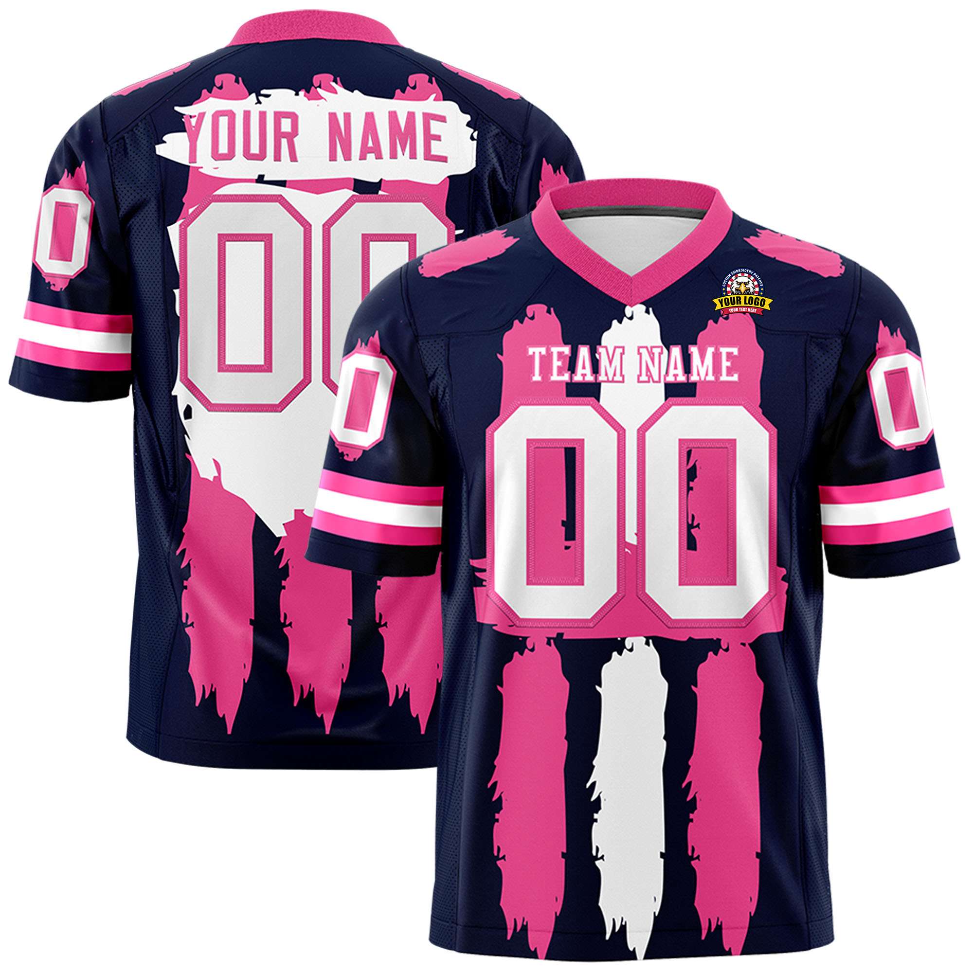 Custom Flag Football Jersey | Navy Pink and White Graffiti Pattern Practice 7on7 Uniforms | Add name, number & logo| KXKSHOP