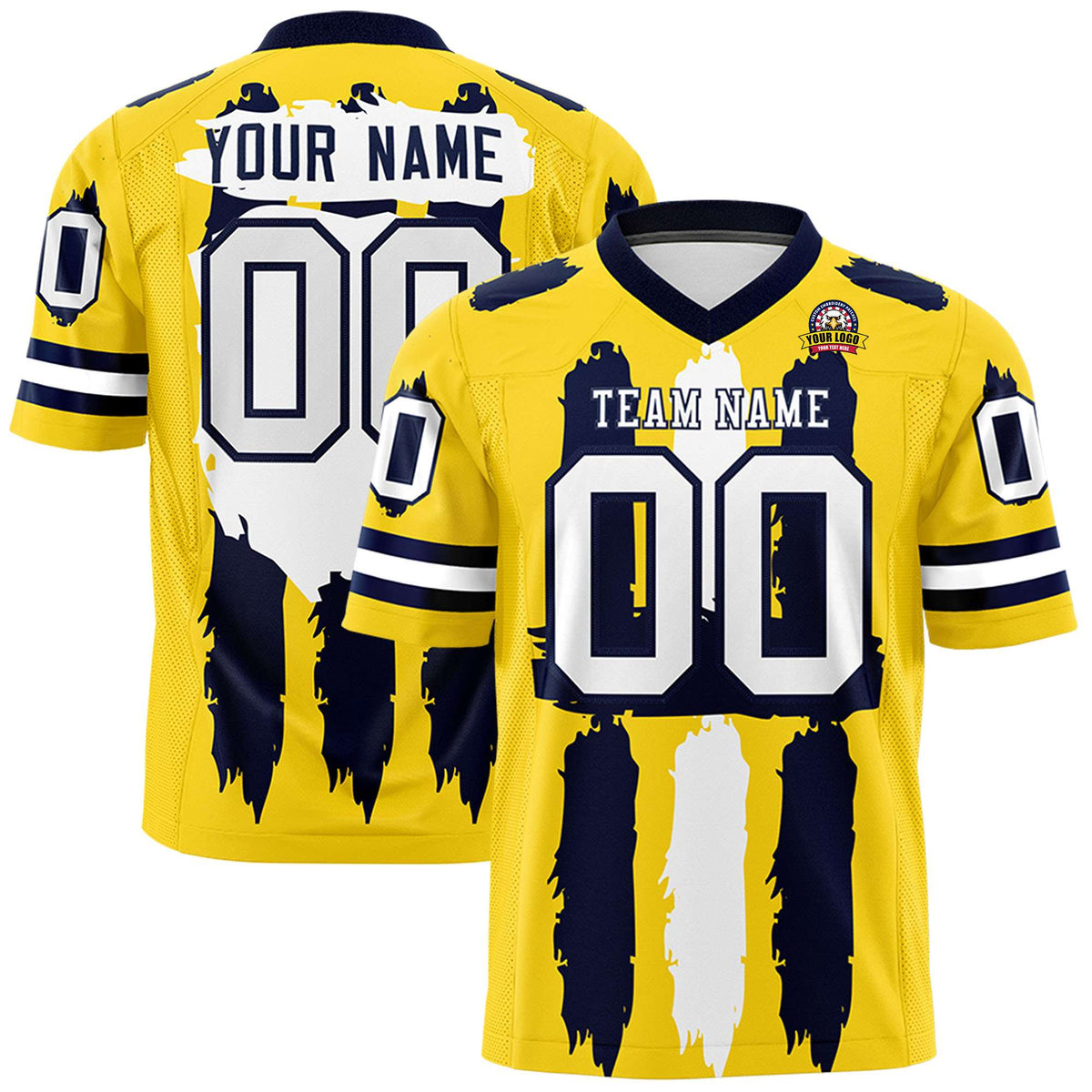 Custom Flag Football Jersey | Gold Navy and White Graffiti Pattern Practice 7on7 Uniforms | Add name, number &amp; logo| KXKSHOP