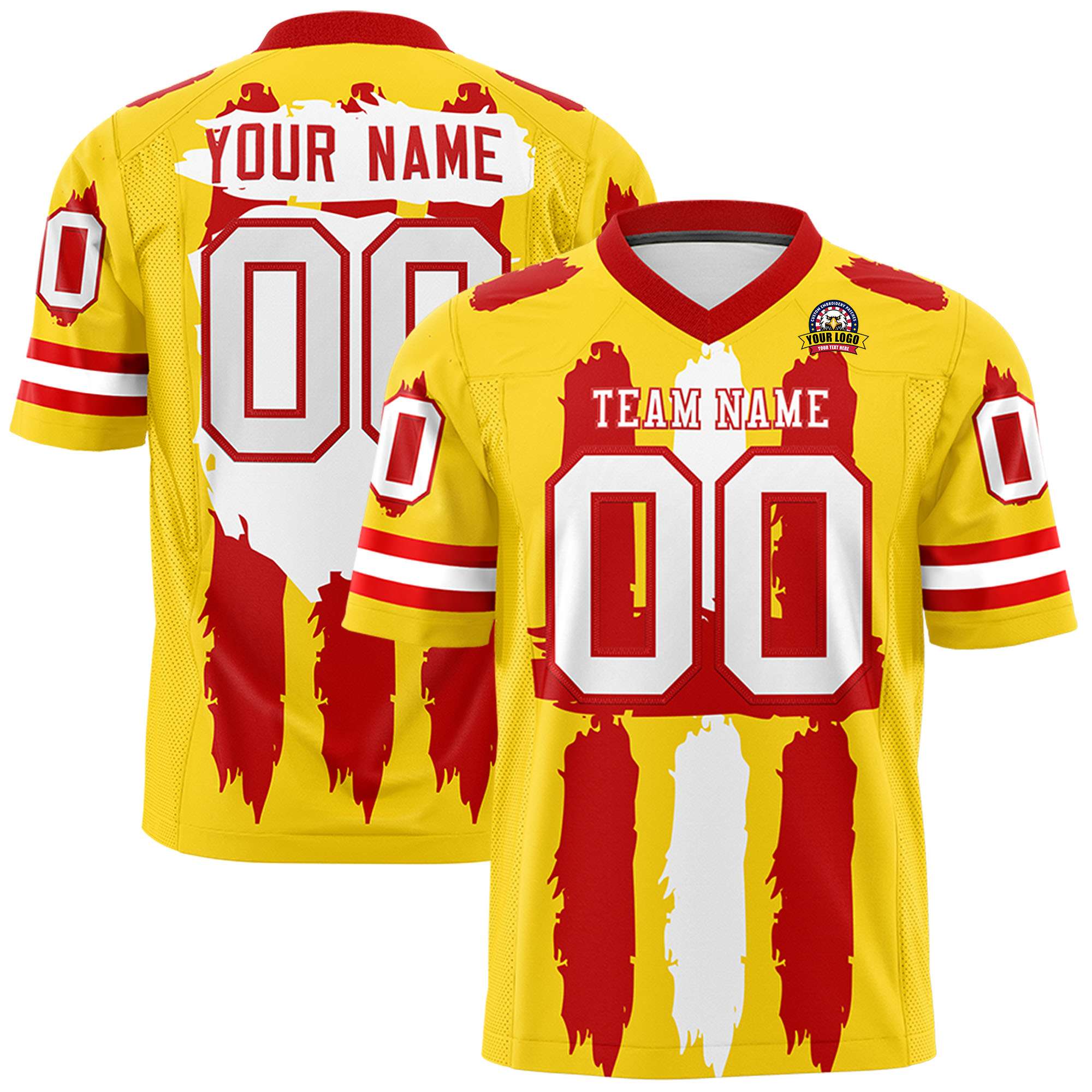 Custom Flag Football Jersey | Gold Red and White Graffiti Pattern Practice 7on7 Uniforms | Add name, number & logo| KXKSHOP