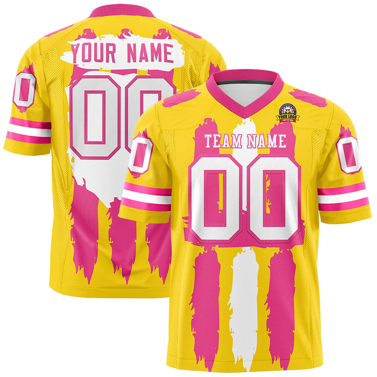 Custom Flag Football Jersey | Gold Pink and White Graffiti Pattern Practice 7on7 Uniforms | Add name, number &amp; logo| KXKSHOP
