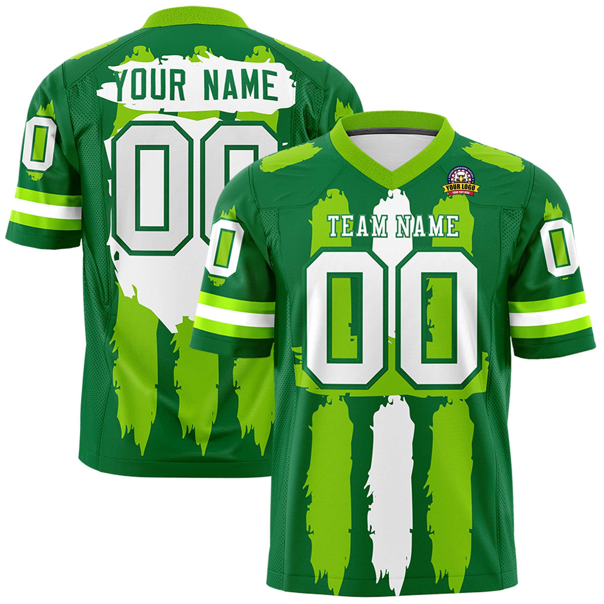 Custom Kelly Green Neon Green and White Graffiti Pattern Practice Football Jerseys