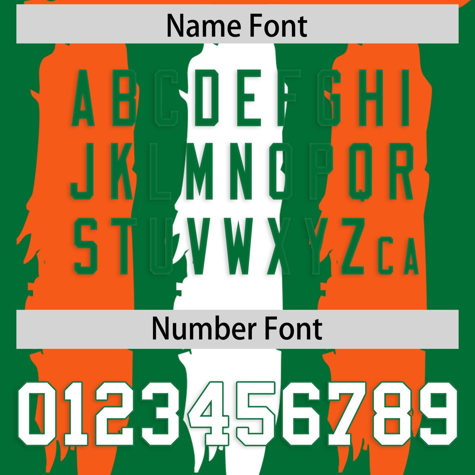 Custom Flag Football Jersey | Kelly Green Orange and White Graffiti Pattern Practice 7on7 Uniforms | Add name, number & logo| KXKSHOP