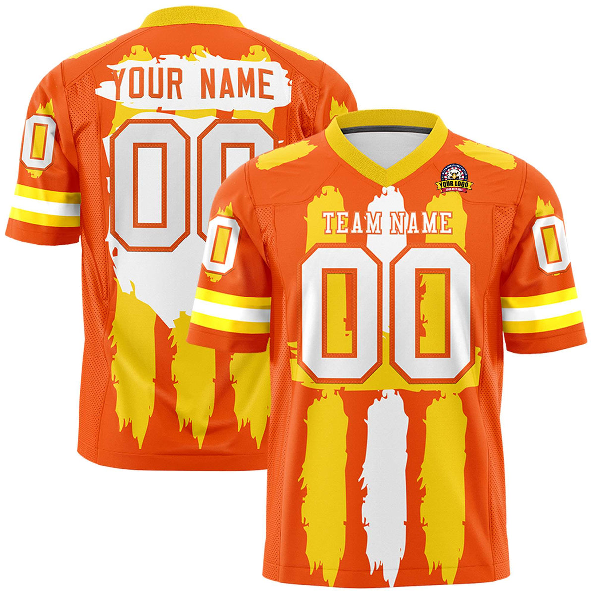 Custom Flag Football Jersey | Orange White Graffiti Pattern Practice 7on7 Uniforms | Add name, number &amp; logo| KXKSHOP