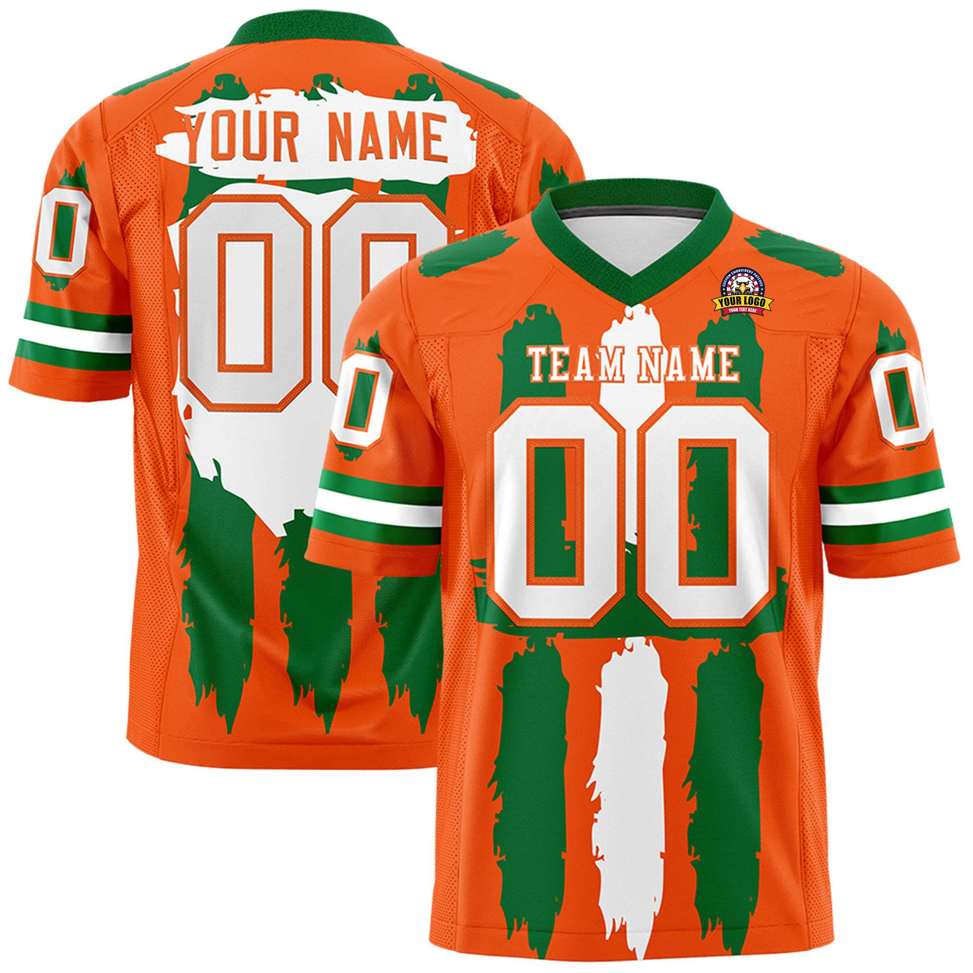 Custom Orange Kelly Green and White Graffiti Pattern Practice Football Jerseys
