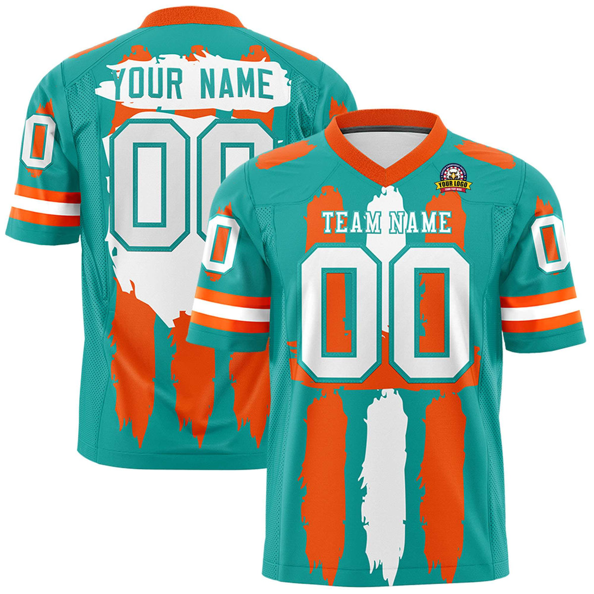 Custom Flag Football Jersey | Aqua Orange and White Graffiti Pattern Practice 7on7 Uniforms | Add name, number &amp; logo| KXKSHOP