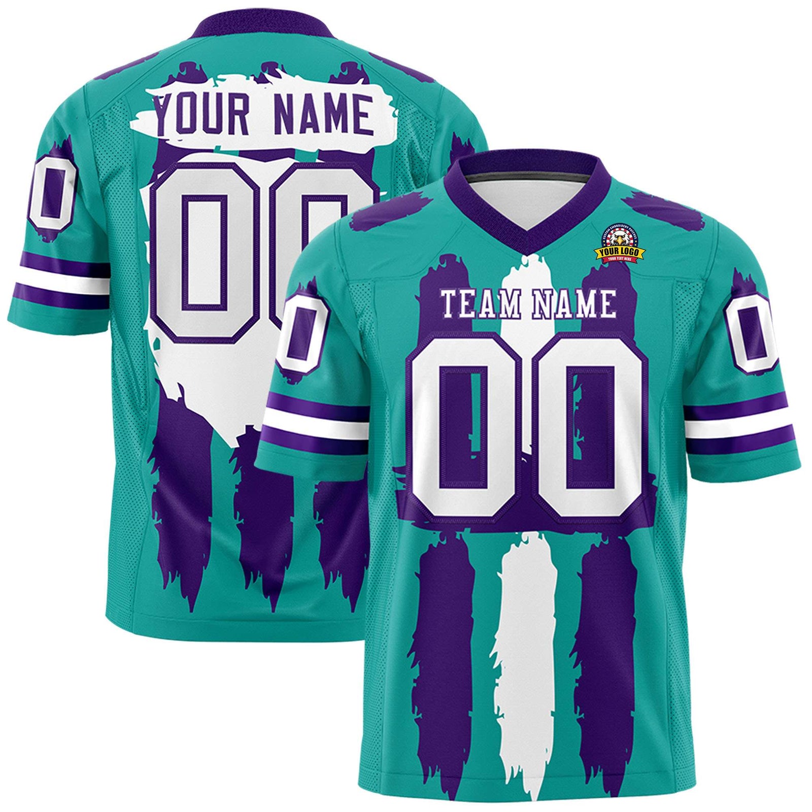 Custom Flag Football Jersey | Aqua Purple and White Graffiti Pattern Practice 7on7 Uniforms | Add name, number & logo| KXKSHOP
