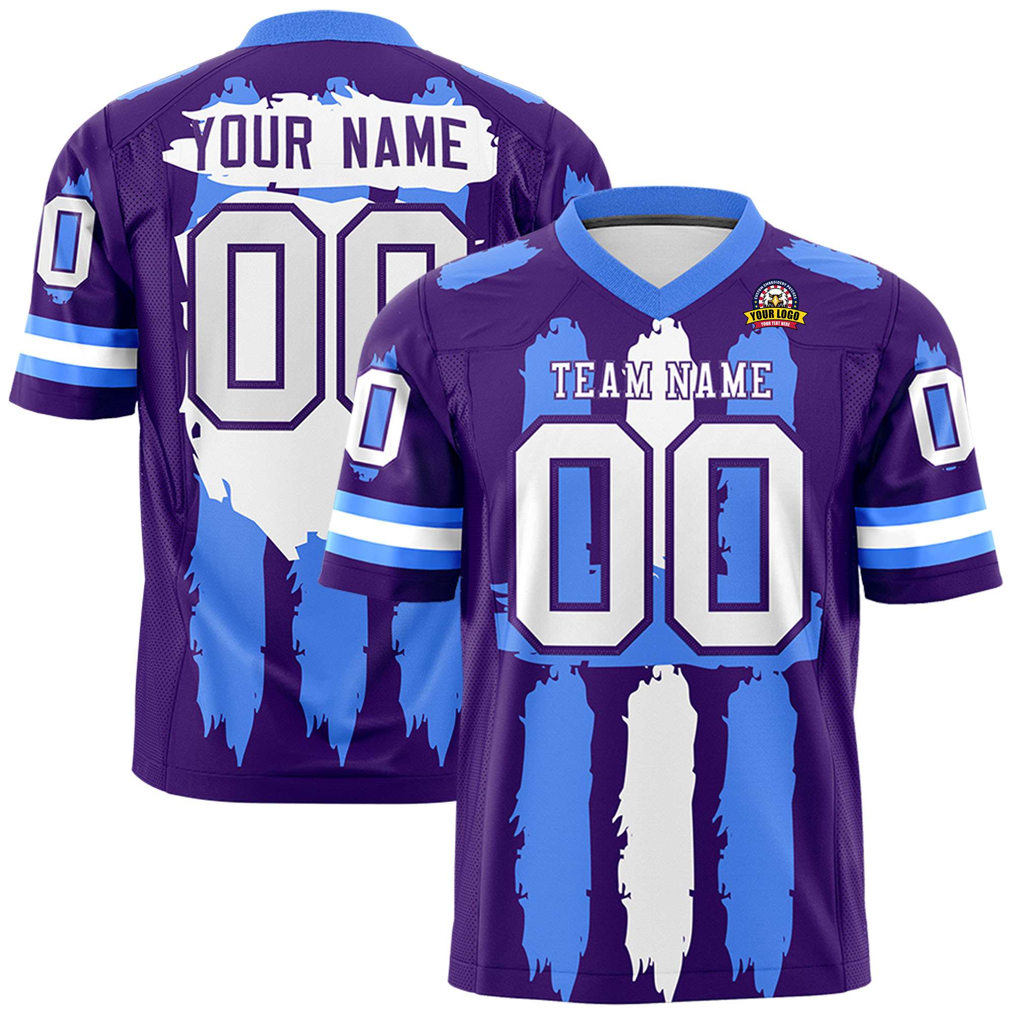 Custom Flag Football Jersey | Purple Powder Blue and White Graffiti Pattern Practice 7on7 Uniforms | Add name, number & logo| KXKSHOP