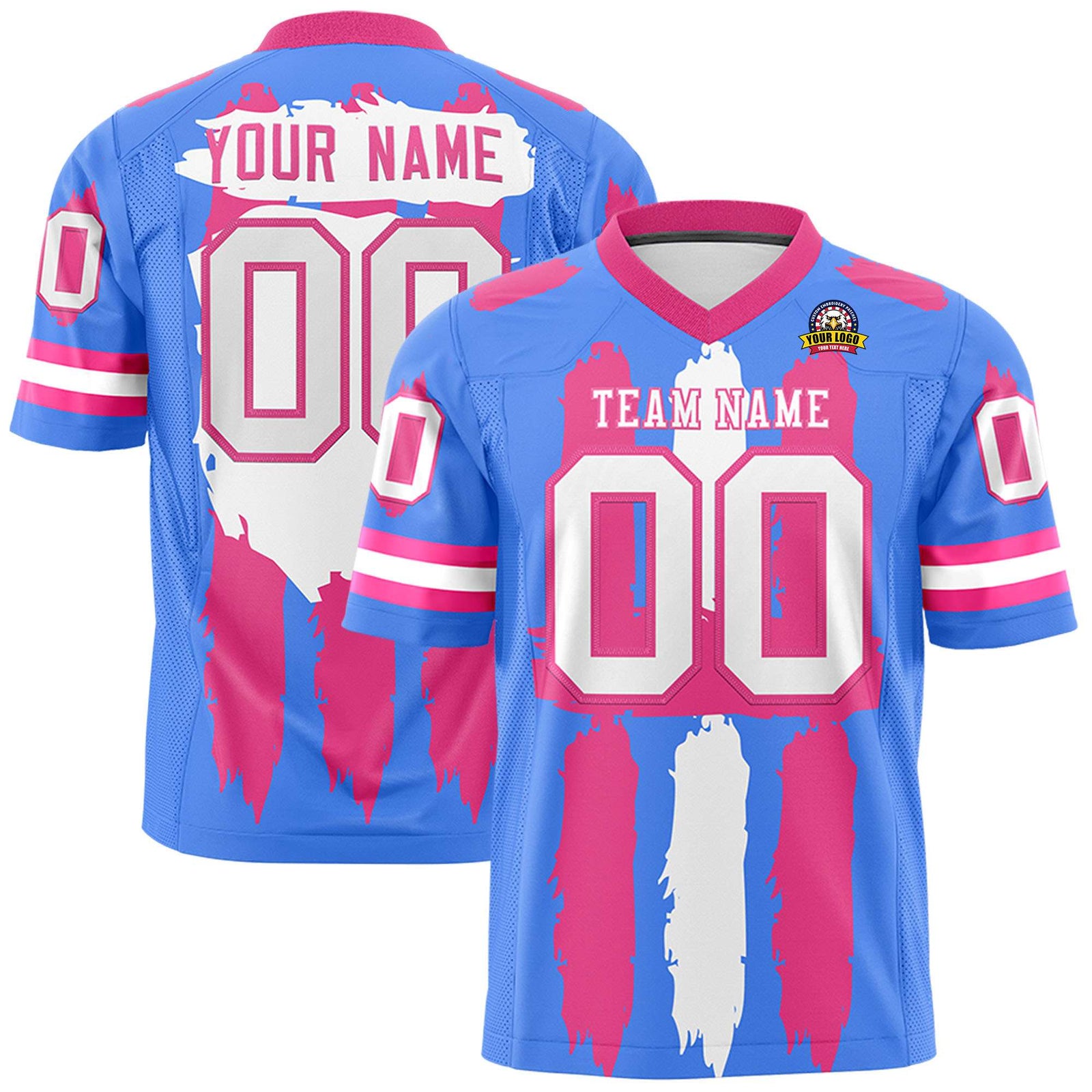 Custom Flag Football Jersey | Powder Blue Pink and White Graffiti Pattern Practice 7on7 Uniforms | Add name, number & logo| KXKSHOP