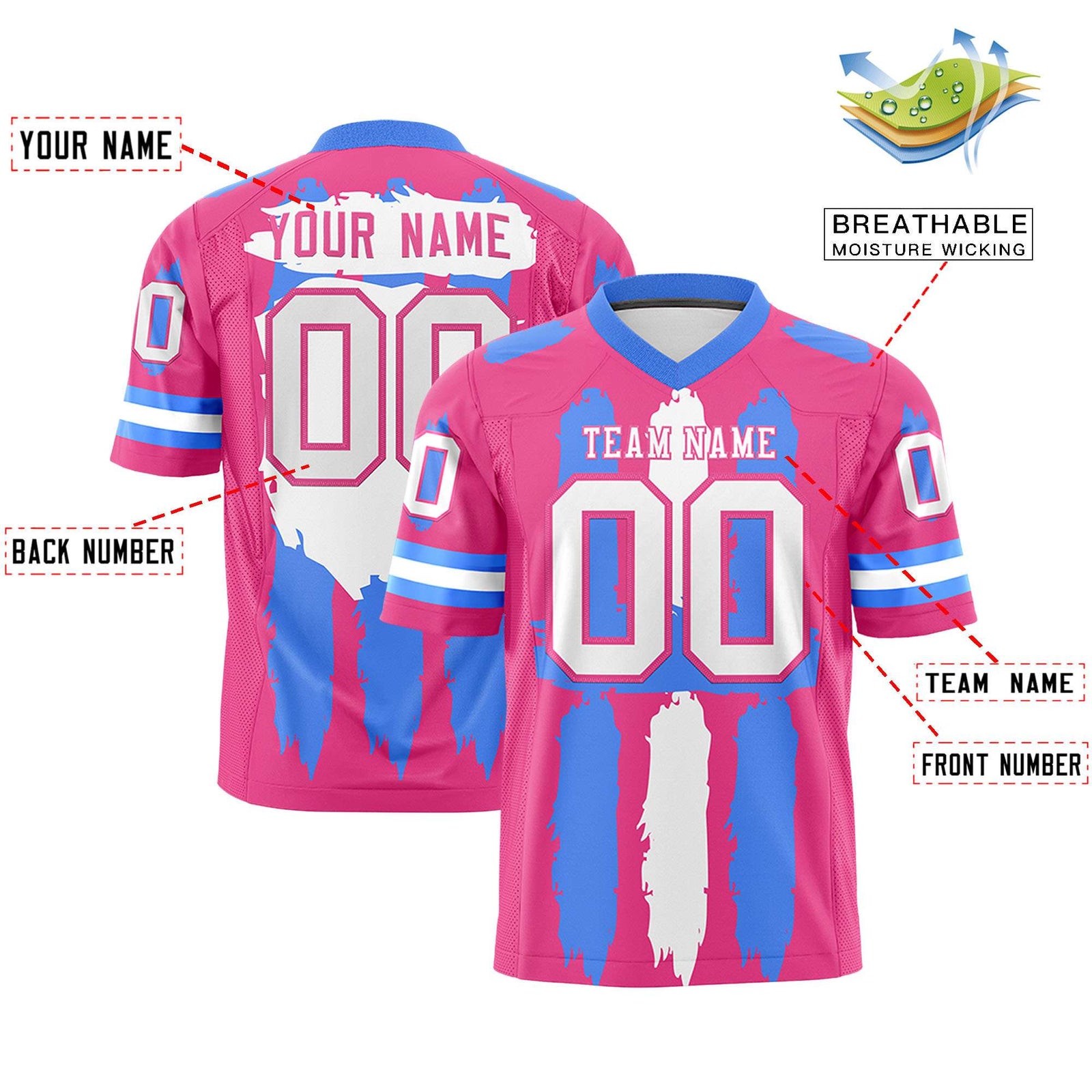 Custom Flag Football Jersey | Pink Powder Blue and White Graffiti Pattern Practice 7on7 Uniforms | Add name, number & logo| KXKSHOP