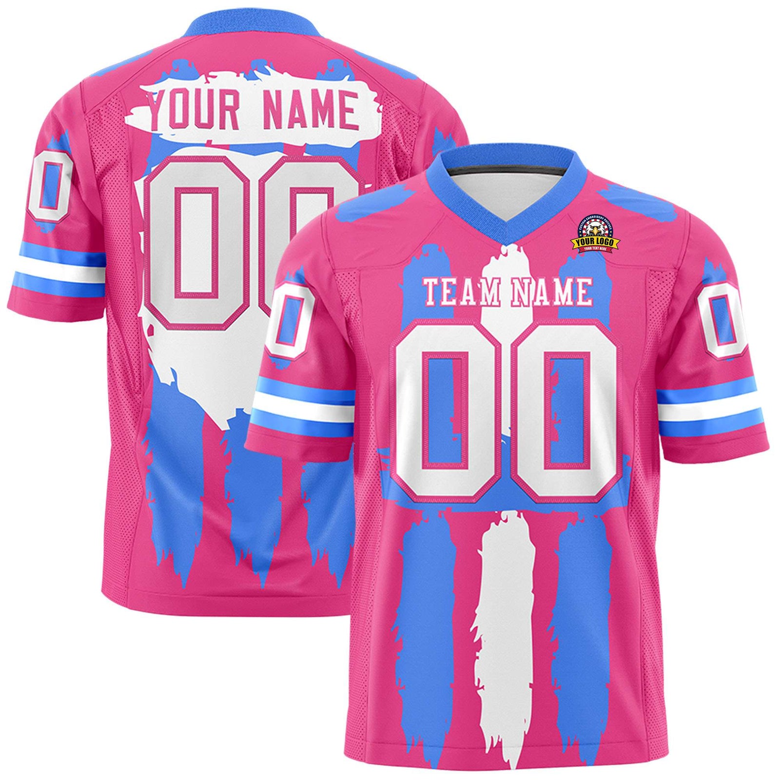Custom Flag Football Jersey | Pink Powder Blue and White Graffiti Pattern Practice 7on7 Uniforms | Add name, number & logo| KXKSHOP