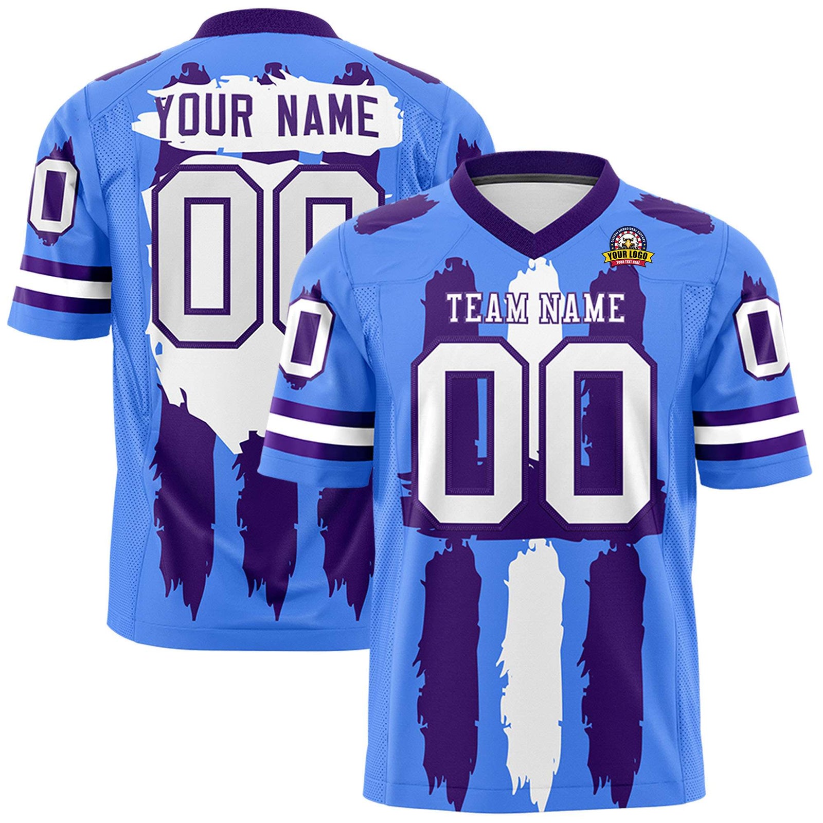 Custom Flag Football Jersey | Powder Blue Purple and White Graffiti Pattern Practice 7on7 Uniforms | Add name, number & logo| KXKSHOP