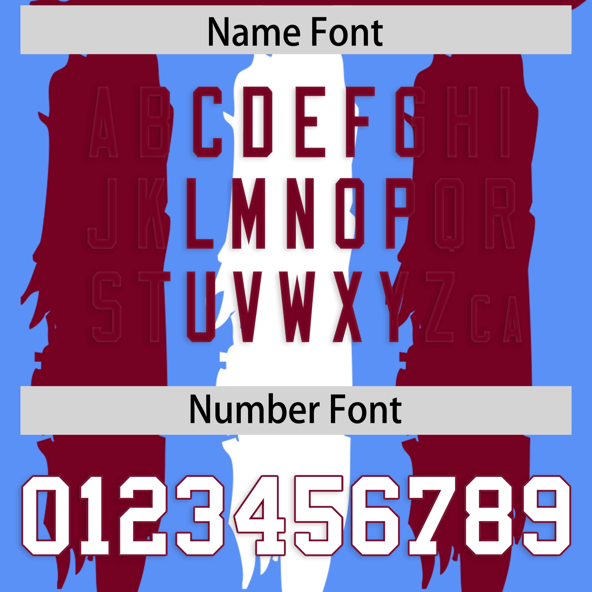 Custom Flag Football Jersey | Powder Blue Crimson and White Graffiti Pattern 7on7 Uniforms | Practice 7on7 Uniforms | Add Name, Number & Logo | KXKSHOP