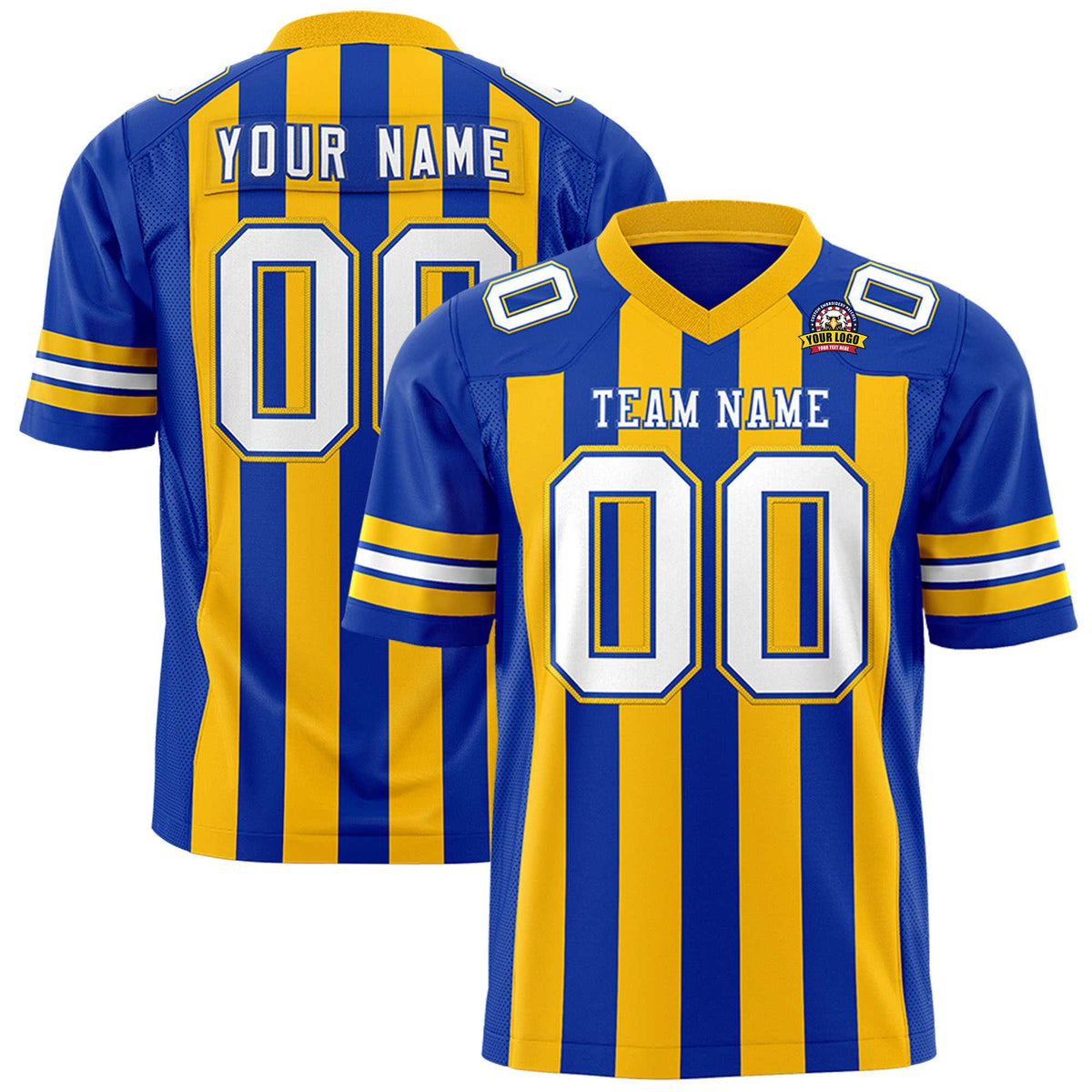 Custom Royal Gold Personalized Thick Stripe Design Authentic Football Jersey